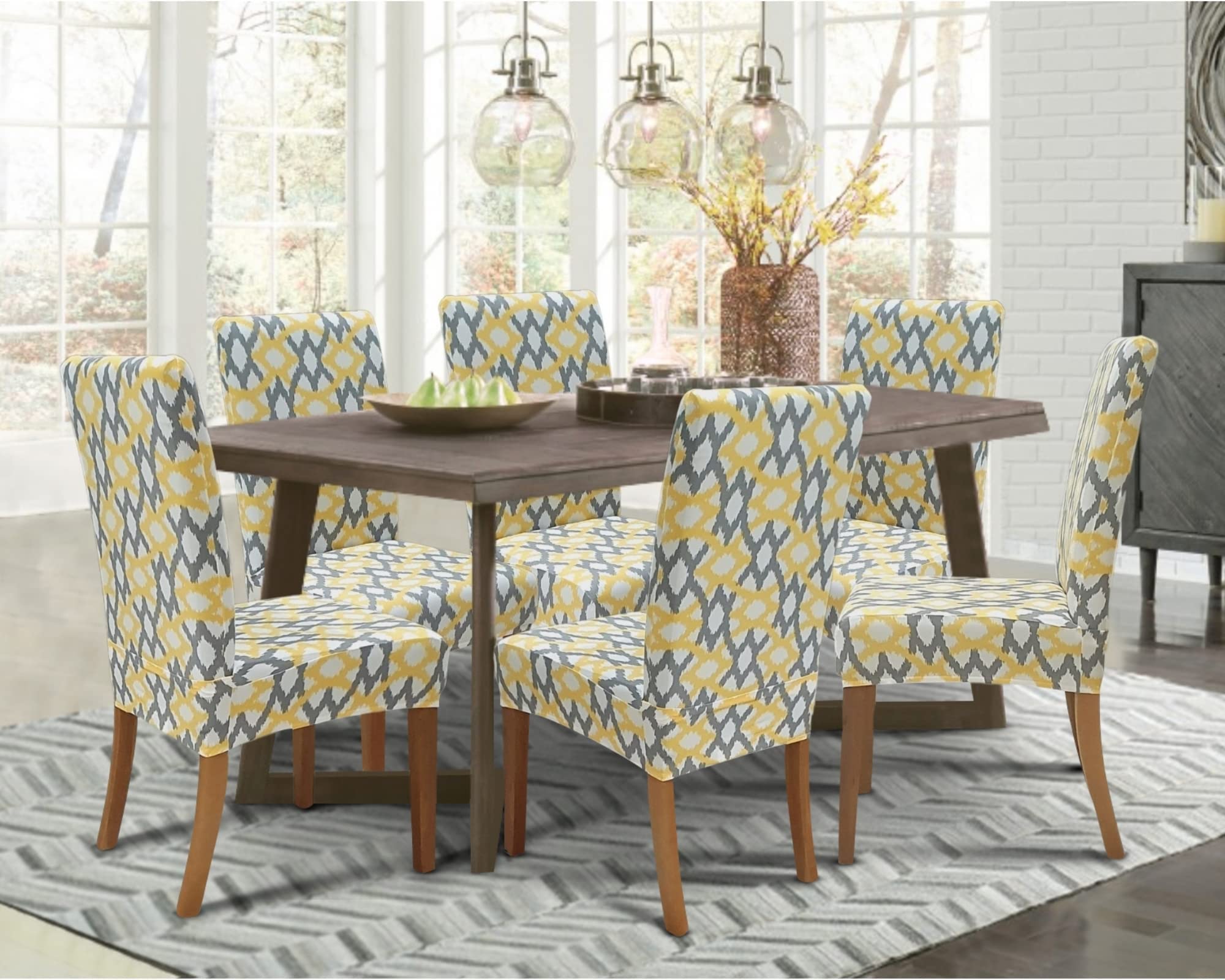 SPRINGRICO 6-Pack Stretch Dining Chair Covers - Washable Spandex Slipcovers for Kitchen & Parsons Chairs, Removable Seat Protector for Home, Party & Restaurant Use (Set of 6, Sunshine Zen) | Perfect for Everyday Dining, Holiday Gatherings & Event Decor