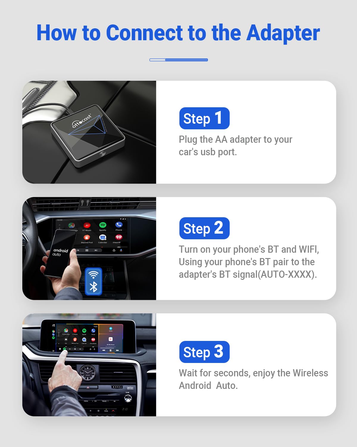 OTTOCAST A2Air Pro Wireless Android Auto Adapter 2023 Upgrade - Convert Wired to Wireless CarPlay for Android Phones, Plug & Play USB Dongle with Fast Connection & Low Latency - Perfect for Commuting, Road Trips and Hands-Free Driving