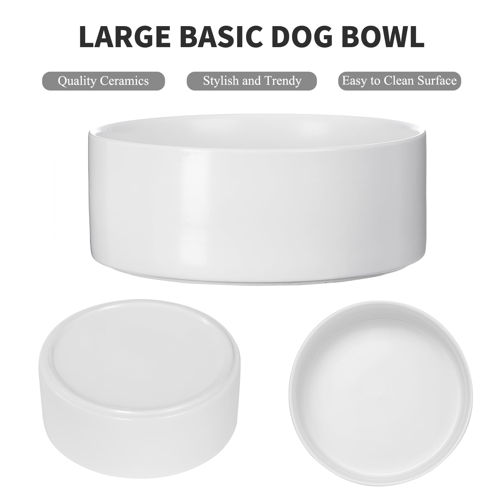 8'' Ceramic Dog Bowl - 70Oz Heavy-Duty Non-Slip Pet Food & Water Dish for Medium & Large Dogs, Food Grade Stoneware, Dishwasher & Microwave Safe - Perfect for Home, Kitchen, or Outdoor Use - White
