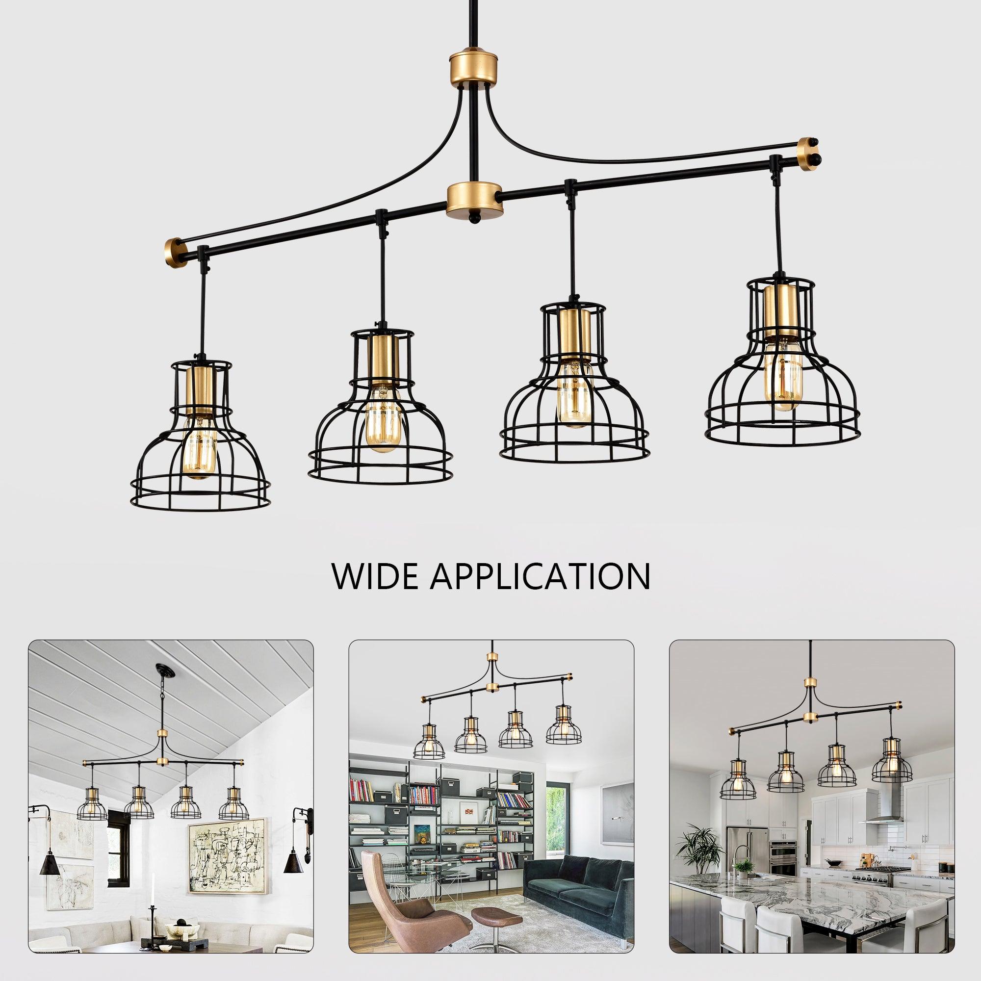 40 Inch Farmhouse Linear Chandelier - Matte Black & Gold Hanging Light Fixture with Metal Lampshade for Dining Room, Kitchen Island & Table Lighting | Rustic Home Decor, Modern Farmhouse Interior Design