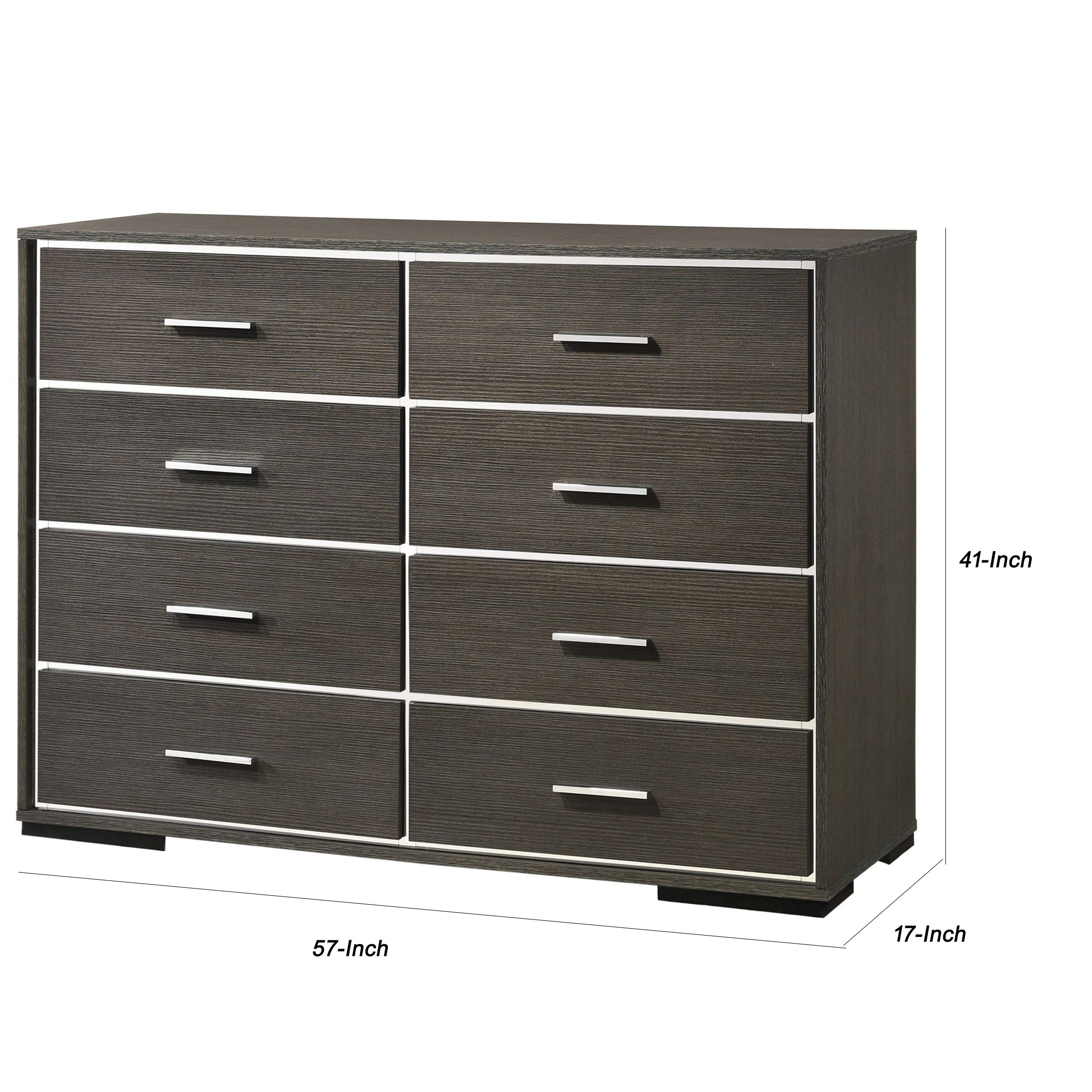 Benjara 8-Drawer Wooden Dresser with Mirror Trim Accents - Gray Finish, Modern Bedroom Storage Furniture for Clothes, Jewelry & Accessories | Perfect for Master Bedroom, Guest Room or Dorm Organization