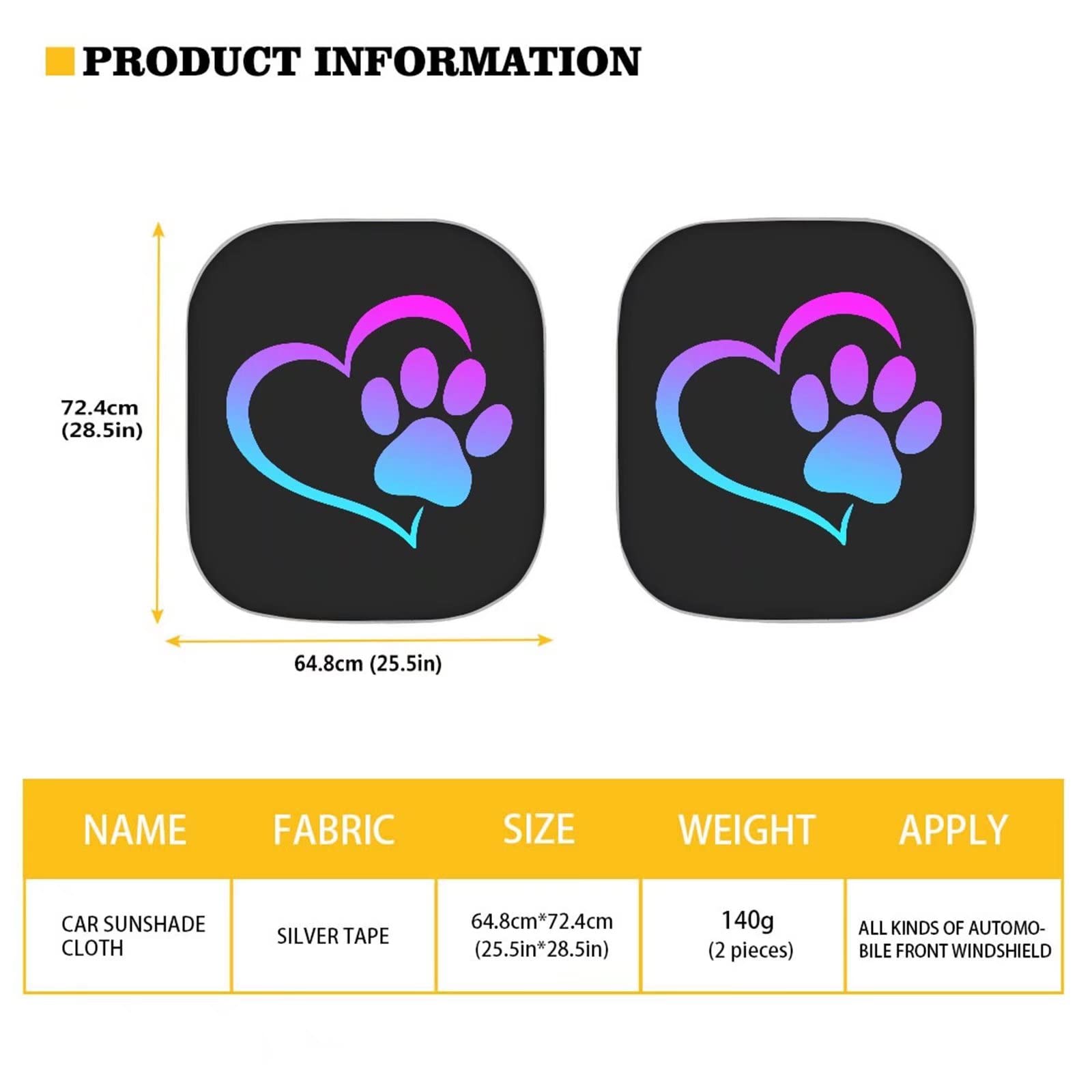 Colorful Dog Cat Paw Print Car Sun Shade - Foldable Windshield Sunshade for Cars, SUVs, Trucks & Vans | UV Protection & Heat Blocking | Perfect for Summer Parking & Pet Lovers
