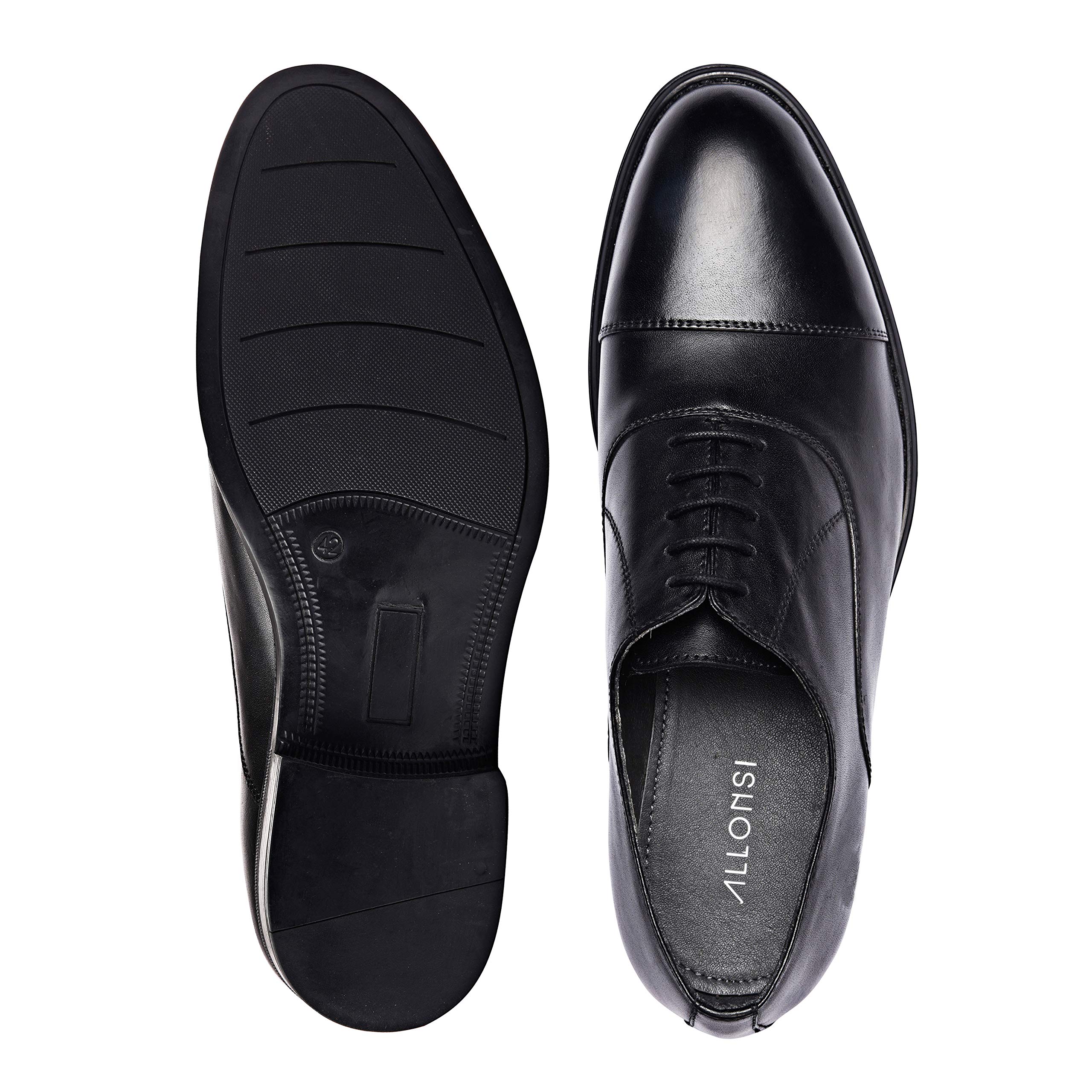 Genuine Leather Men's Dress Shoes - Classic Cap Toe Oxford Formal Shoes with Rubber Sole & Lace Up Design | Handcrafted Premium Business & Wedding Shoes for Men | Perfect for Office, Formal Events & Special Occasions