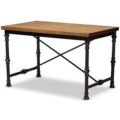 BOWERY HILL Industrial Style Wood and Steel Criss Cross Writing Desk in Bronze Finish - Modern Home Office Furniture for Small Spaces & Workspaces