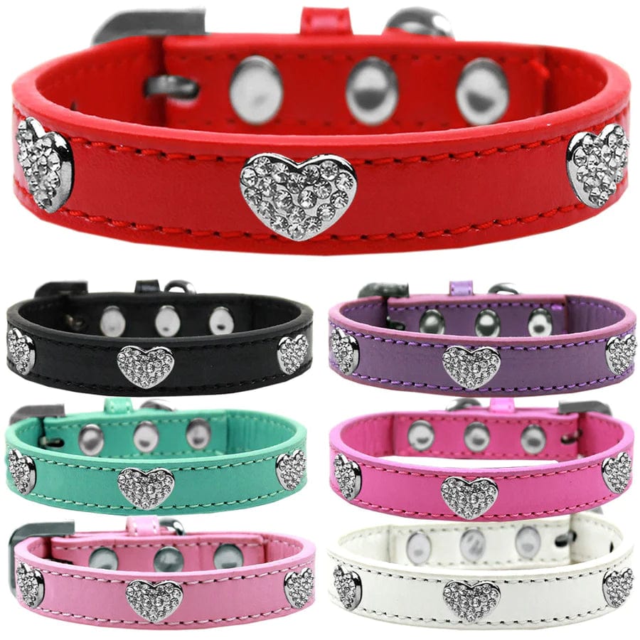 Sparkling Crystal Heart Dog Collar - Elegant Rhinestone Pet Collar for Small & Medium Dogs - Perfect for Weddings, Parties & Special Occasions