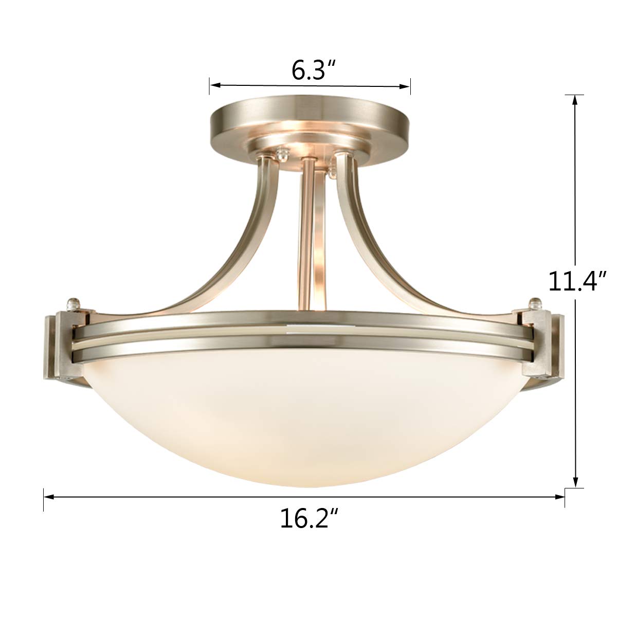 Modern SAMTEEN Brushed Nickel Semi Flush Mount Ceiling Light - 3-Light White Glass Fixture for Hallway, Bedroom, Living Room & Kitchen | Bowl Shade Design | Perfect for Home, Office & Commercial Spaces