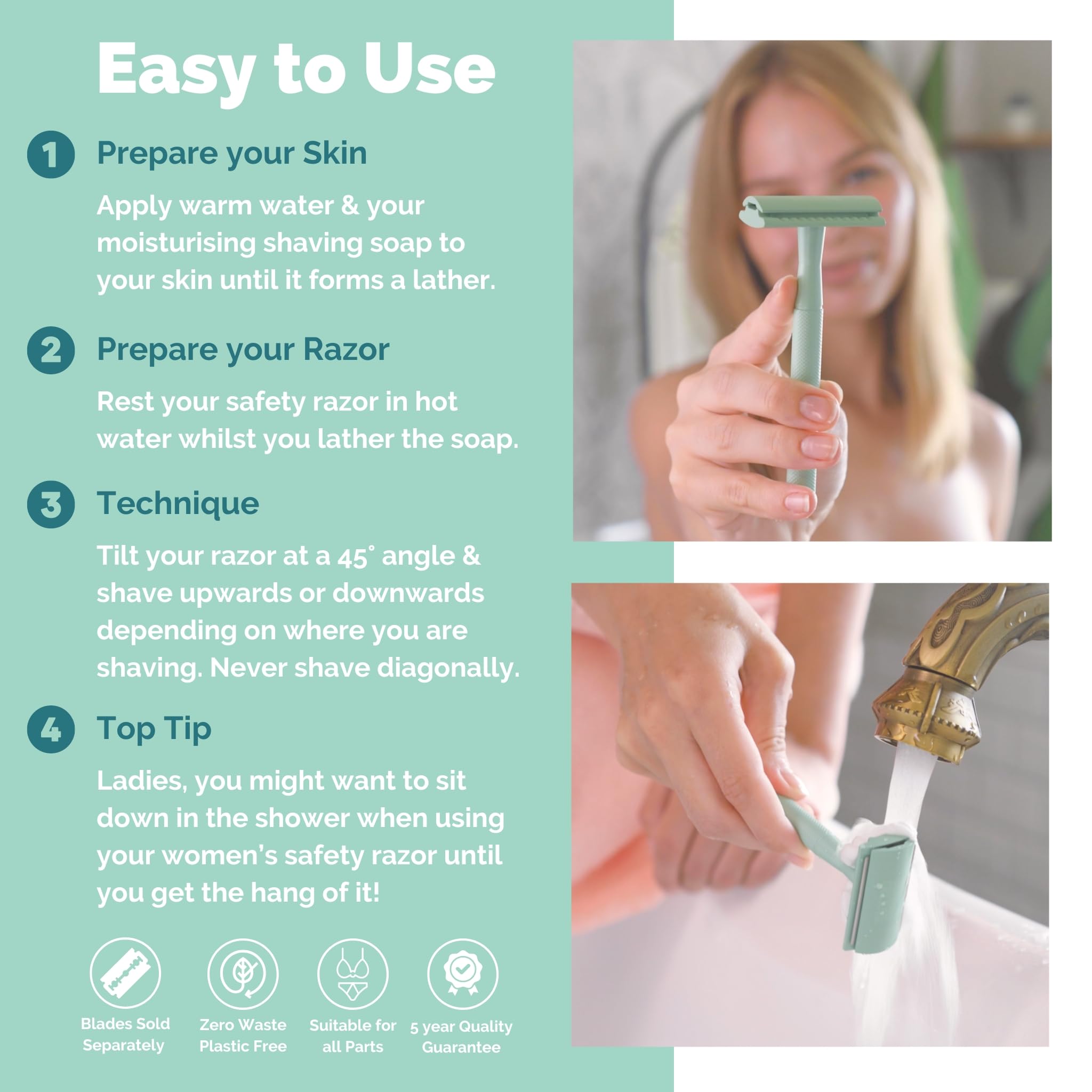 Jungle Culture Safety Razor for Women & Men - Premium Stainless Steel Eco-Friendly Reusable Shaver for Face & Body Shaving - Perfect for Travel, Home Use & Sustainable Grooming Routine