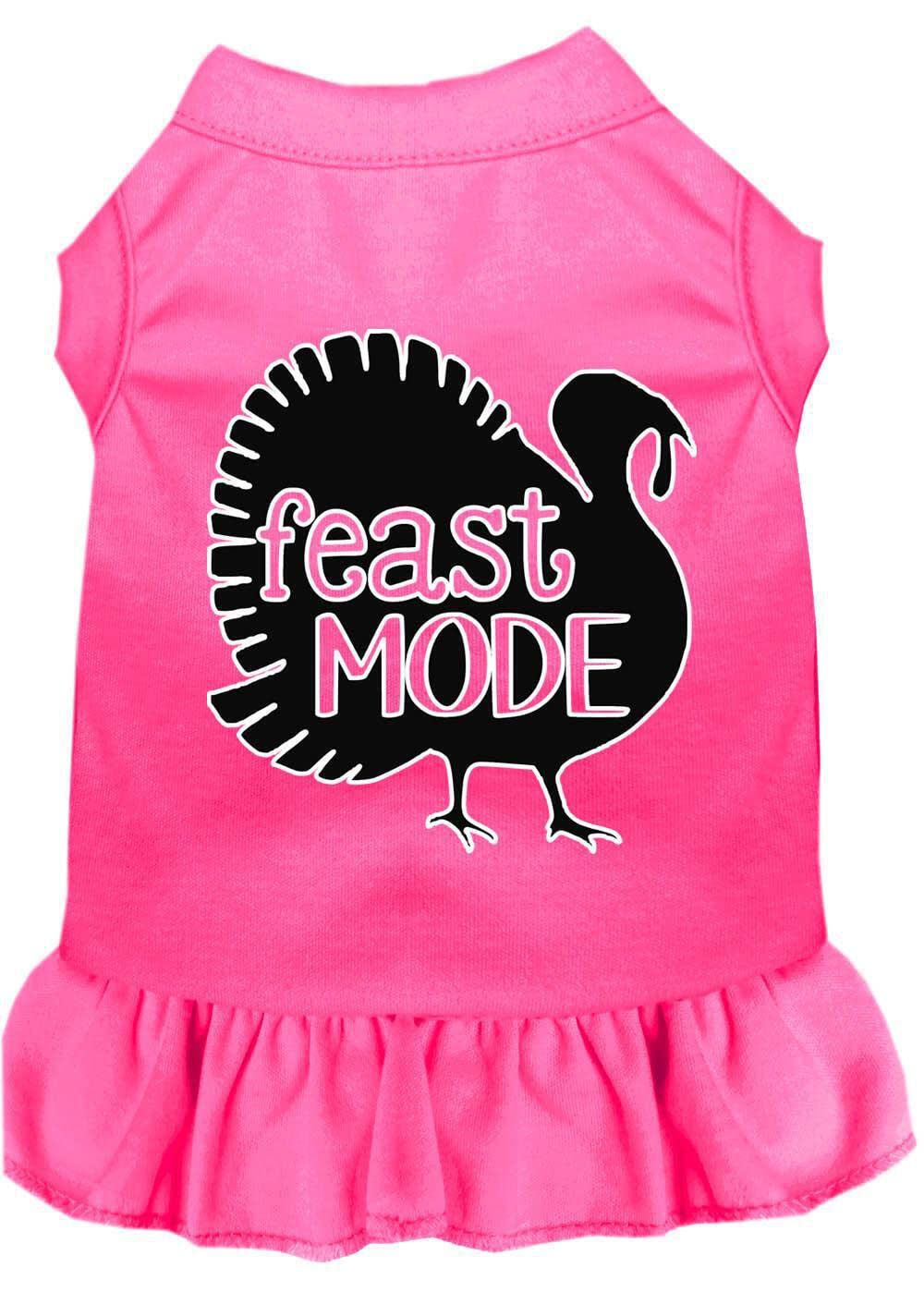 Thanksgiving Pet Costume for Dogs & Cats - 'Feast Mode' Screen Printed Bright Pink Dress, Size MD (6-10 lbs) | Holiday Party Outfit for Pets