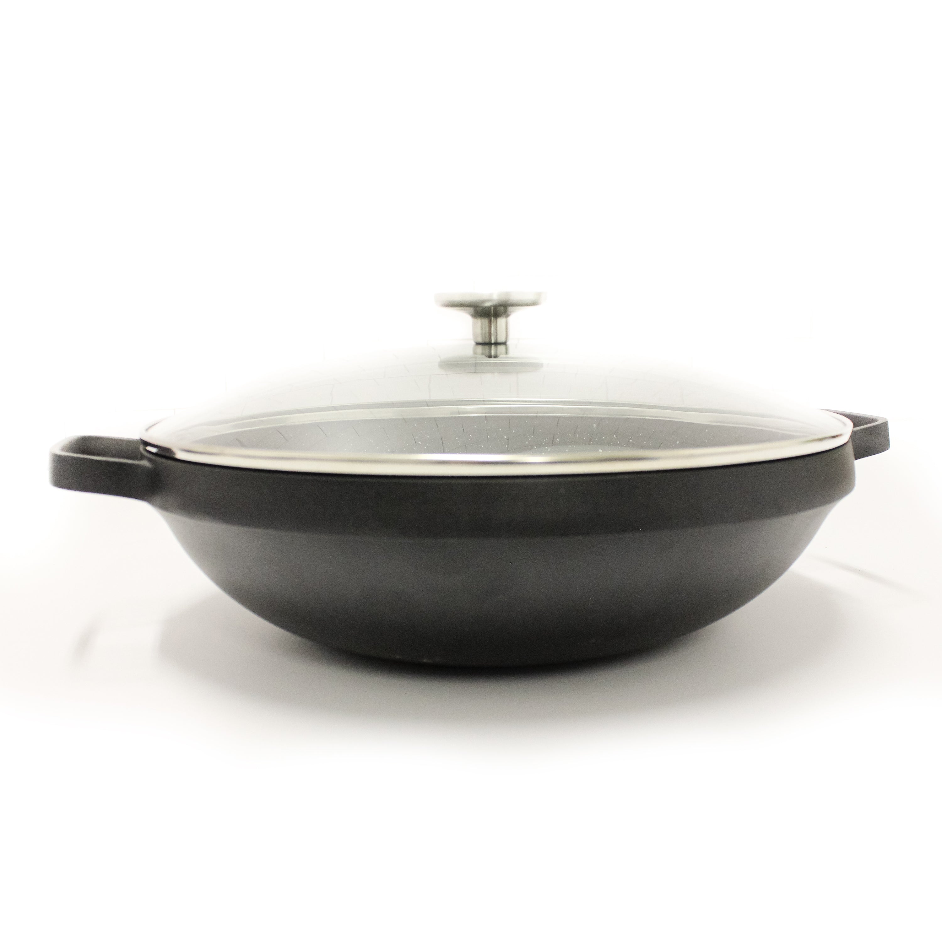 BergHOFF GEM 12.5 Inch Non-Stick Chinese Wok Pan with Glass Lid - 5.7 Quart Black Carbon Steel Stir Fry Pan for Asian Cooking, Stir Frying, Sautéing & Deep Frying - Perfect for Home Kitchen & Restaurant Use