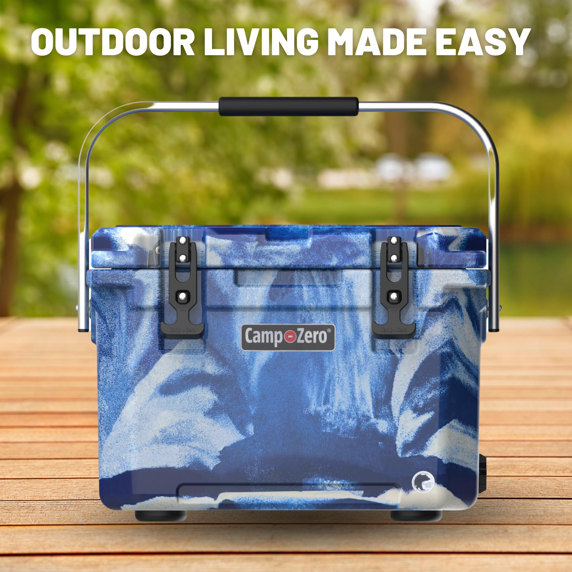 CAMP-ZERO 21 Quart Rotomolded Hard Cooler - Heavy Duty Insulated Ice Chest with 4 Cup Holders - Bear Proof Cooler for Camping, Fishing, BBQ, Tailgating & Outdoor Adventures - Keep Drinks Cold for Days on Road Trips, Beach Days & Backpacking