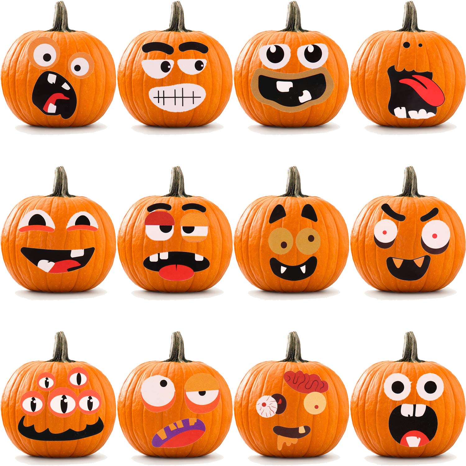 Wusteg 16 Sheets Halloween Grimace Stickers - Self-Adhesive Pumpkin Face Stickers for Home Decor, Halloween Party Supplies & Pumpkin Carving - Perfect for DIY Crafts, Trick or Treat Bags & Spooky Decorations