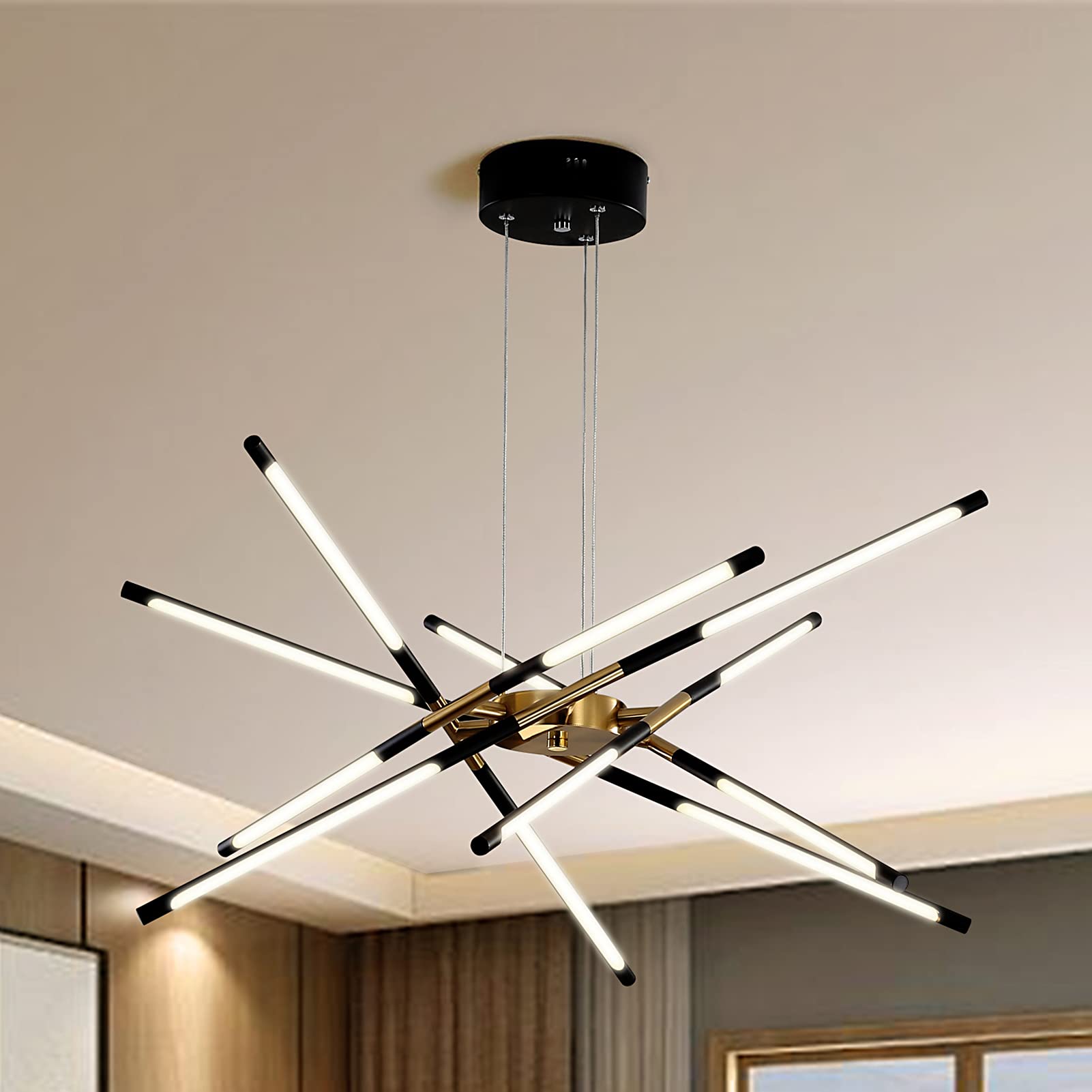 Modern Sputnik Chandelier - 12 Head LED Ceiling Light Fixture, Easy to Install Embedded Pendant Lighting for Dining Room, Kitchen, Bedroom & Living Room - Energy Efficient & Stylish Home Decor