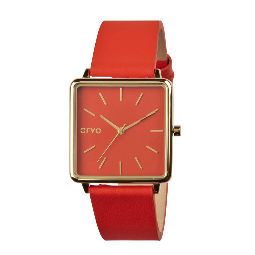 Arvo Time Squared Watch - Red Stainless Steel Chronograph for Men | Waterproof Casual & Dress Watch | Perfect for Business, Office, and Everyday Wear