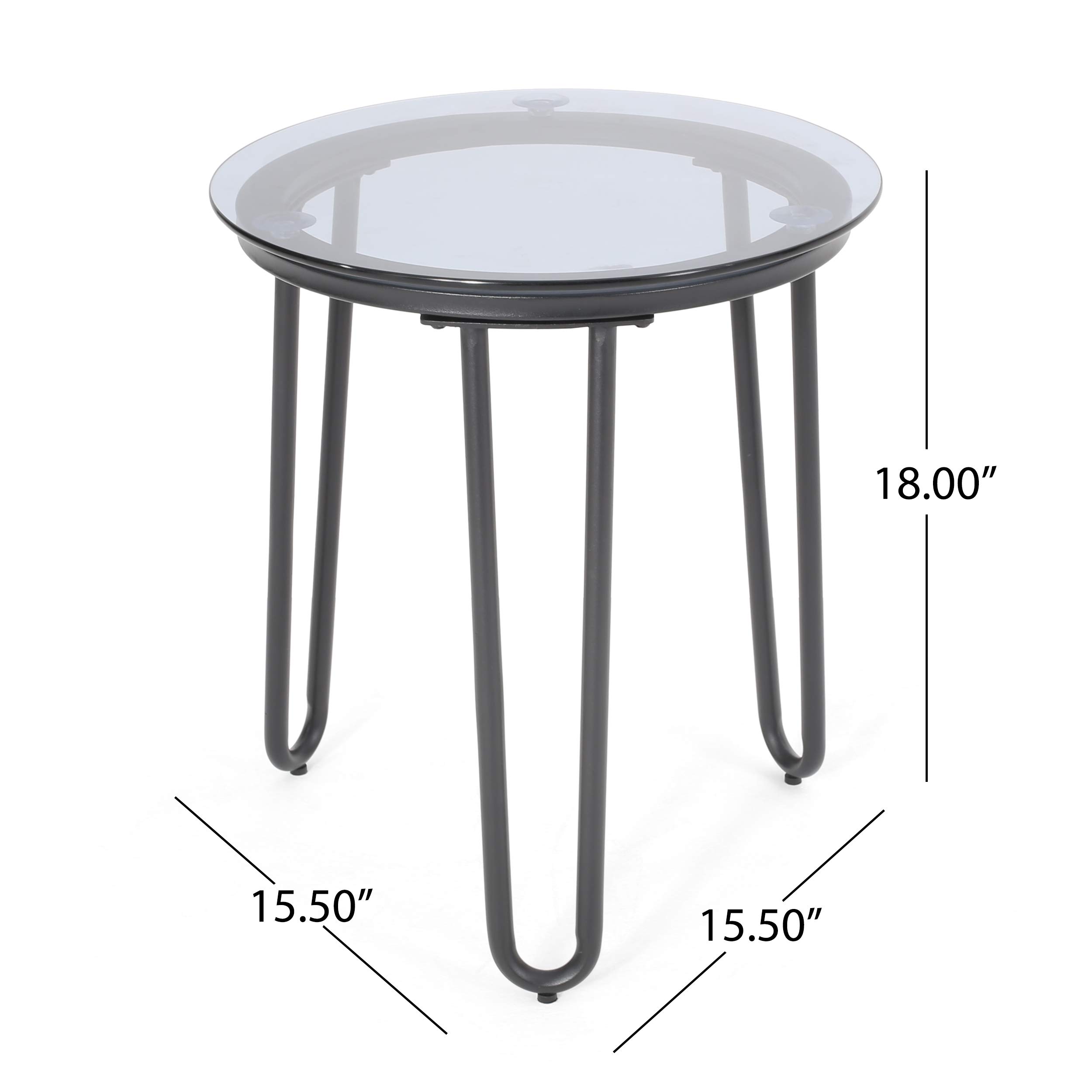 GDF Studio Modern Outdoor Side Table with Tempered Glass Top - Black Metal Patio End Table for Garden, Poolside, Balcony & Porch Furniture