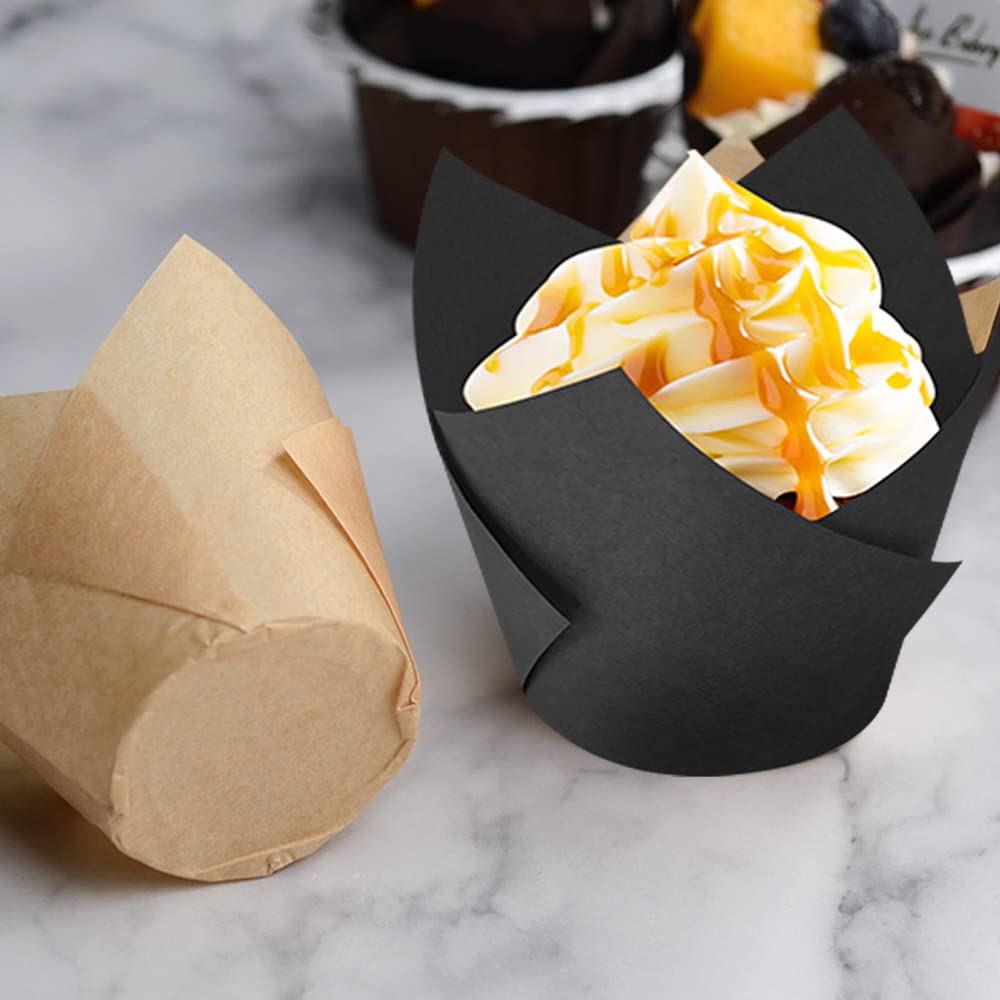 100-Count Natural Tulip Muffin Baking Cups - Standard Size Cupcake Liners for Baking, Weddings, Birthdays & Holidays | Perfect for Christmas, Baby Showers, Anniversaries & Party Desserts