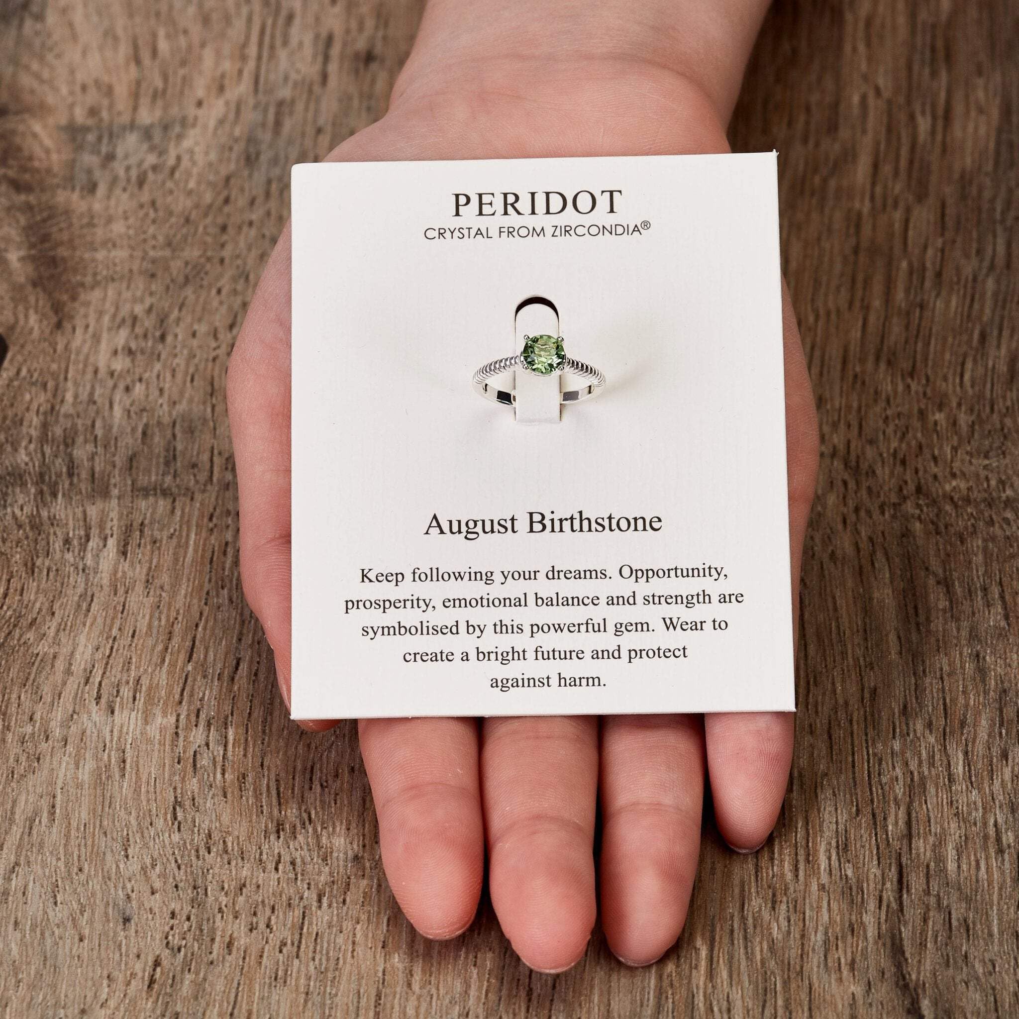 Peridot Birthstone Ring with Zirconia - Adjustable for August Birthdays & Gifts