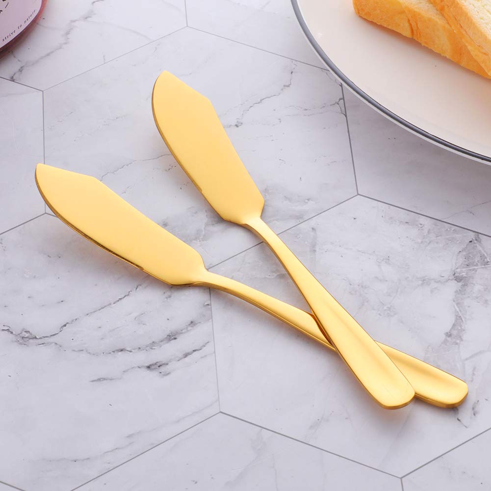 Premium Stainless Steel Cheese & Dessert Knives Set of 6 - Gold Butter Knives for Breakfast, Sandwich Spreader & Slicer - Perfect for Charcuterie Boards, Brunch, and Dinner Parties
