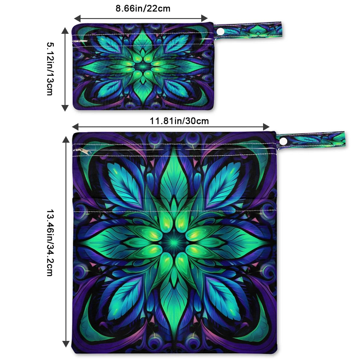 Waterproof Mandala Print Wet Dry Bag 2-Pack - Reusable Travel Laundry Bag, Swimwear Storage & Cloth Diaper Organizer for Beach, Pool, Gym, Yoga | Ideal for Swimsuits, Wet Clothes & Baby Essentials