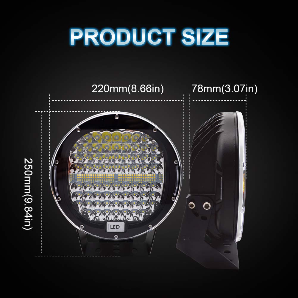 Safego 9-Inch Round LED Offroad Lights - 2Pcs 408W 40800LM Waterproof Spot Beam Driving Light Bar for Trucks, SUVs, ATVs, Tractors & Boats - Durable LED Work Lights for Off-Roading, Camping & Night Driving