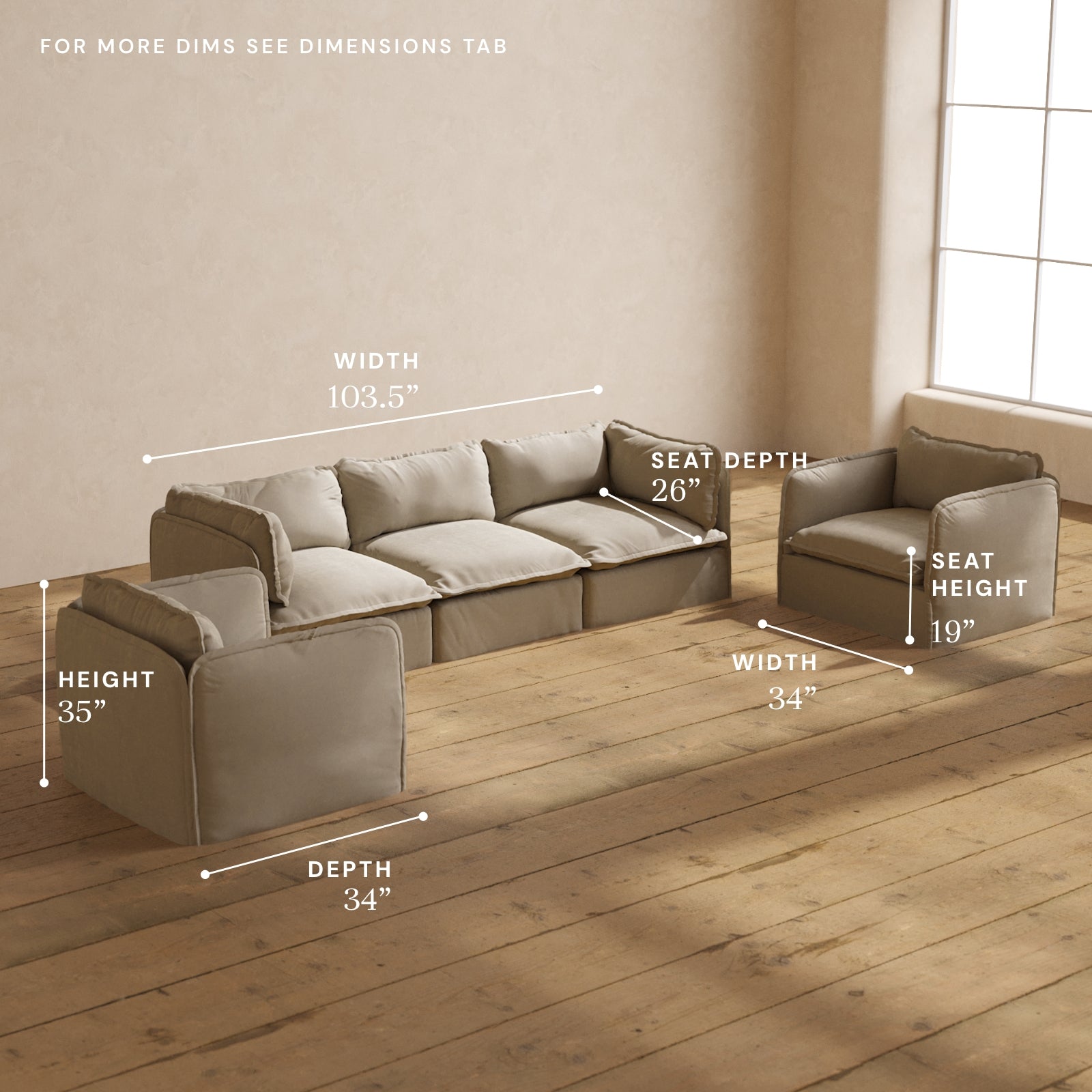Modular Performance 3-Seater Sofa & Armchair Set in Dune Color | Premium Blend Fabric | Perfect for Living Room, Lounge & Home Theater Comfort