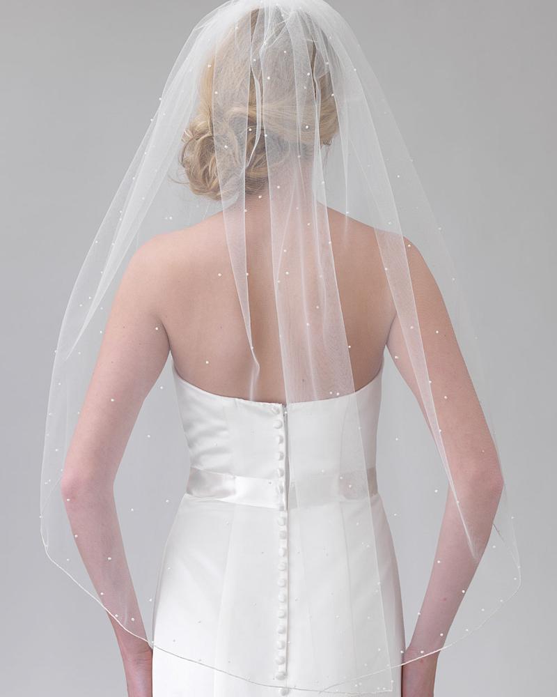 Elegant Scattered Pearl Veil with Pencil Edge - Perfect for Bridal Weddings, Prom Dances & Special Occasions
