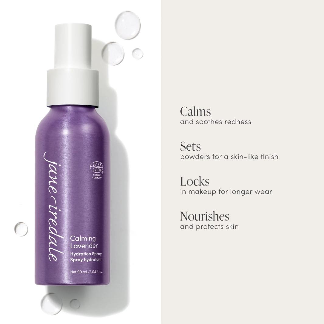 Jane Iredale Calming Lavender Hydration Spray - Soothing Facial Mist for Dry & Sensitive Skin | Makeup Setting & Refreshment | Perfect for Travel, Gym & Office Use