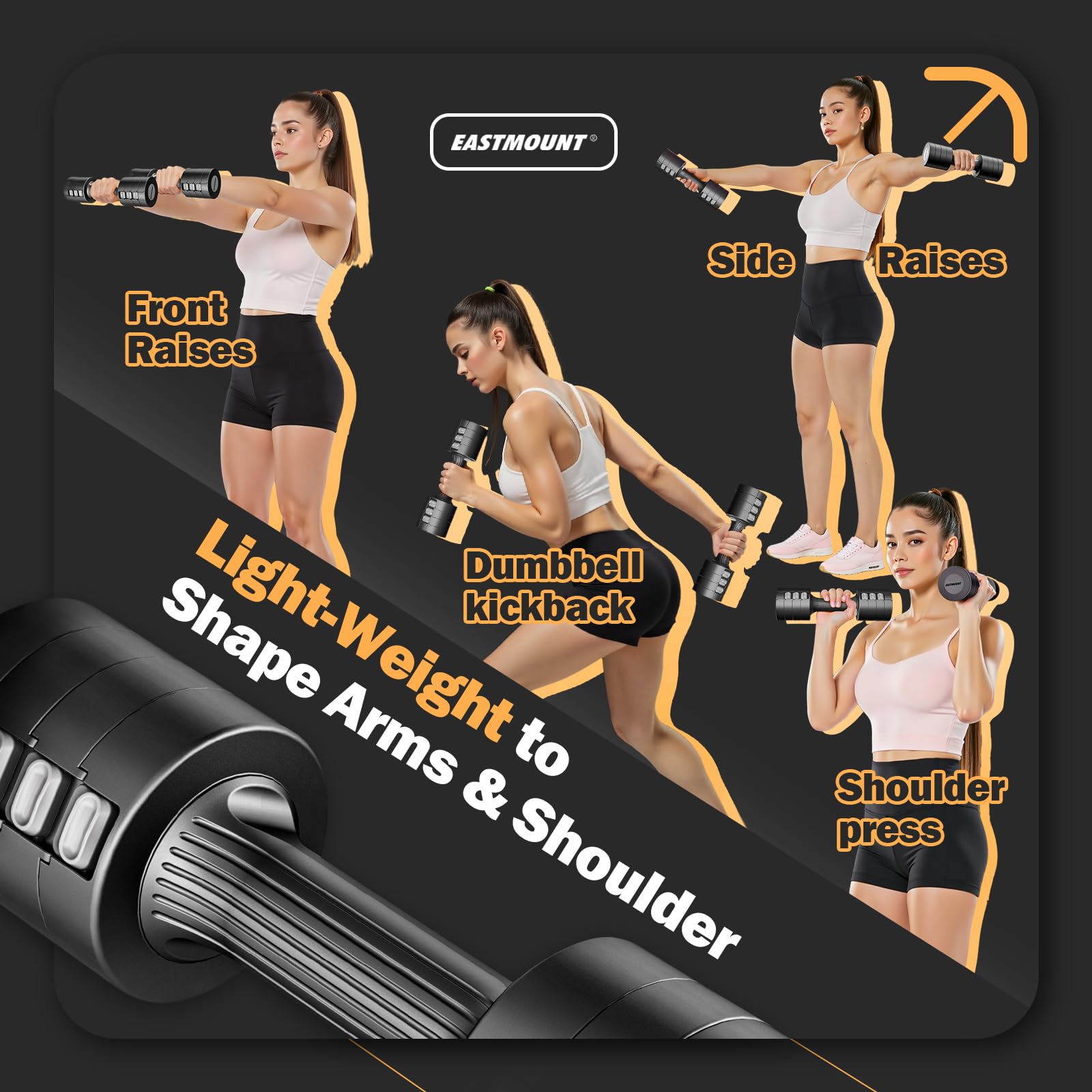 EAST MOUNT Adjustable Dumbbells Set of 2 (5lb Each, 10lb Total) - 6-in-1 Free Weights for Women - Fast Adjustable Hand Weights (2lb/3lb/4lb/5lb) - Perfect for Home Workouts, Office Exercise & Gym Training