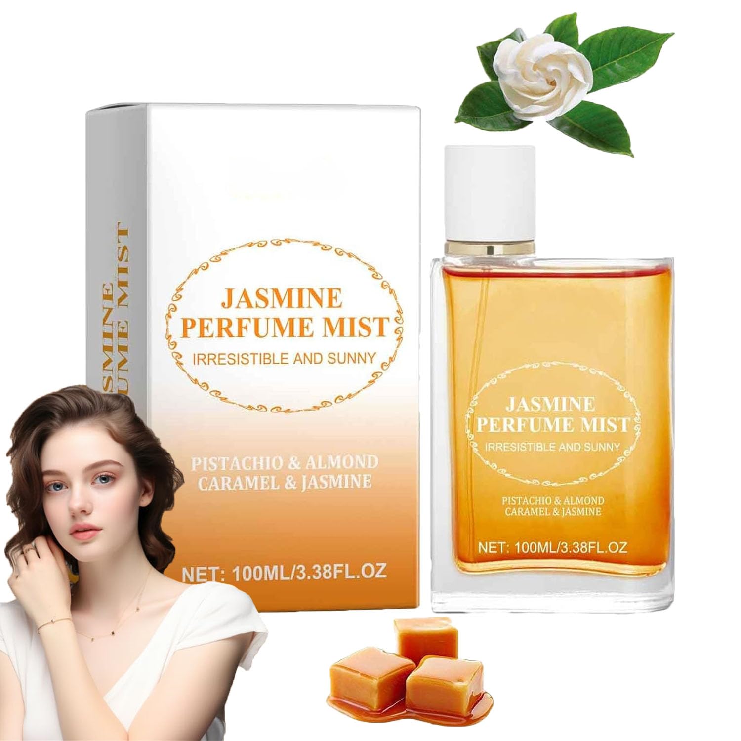 Brazilian Jasmine Perfume Mist for Women - Vanilla Pistachio Caramel Sunflower Scented Body & Hair Fragrance Spray - Long Lasting Eau De Toilette (1PC) - Perfect for Date Nights, Office Wear & Daily Refresh