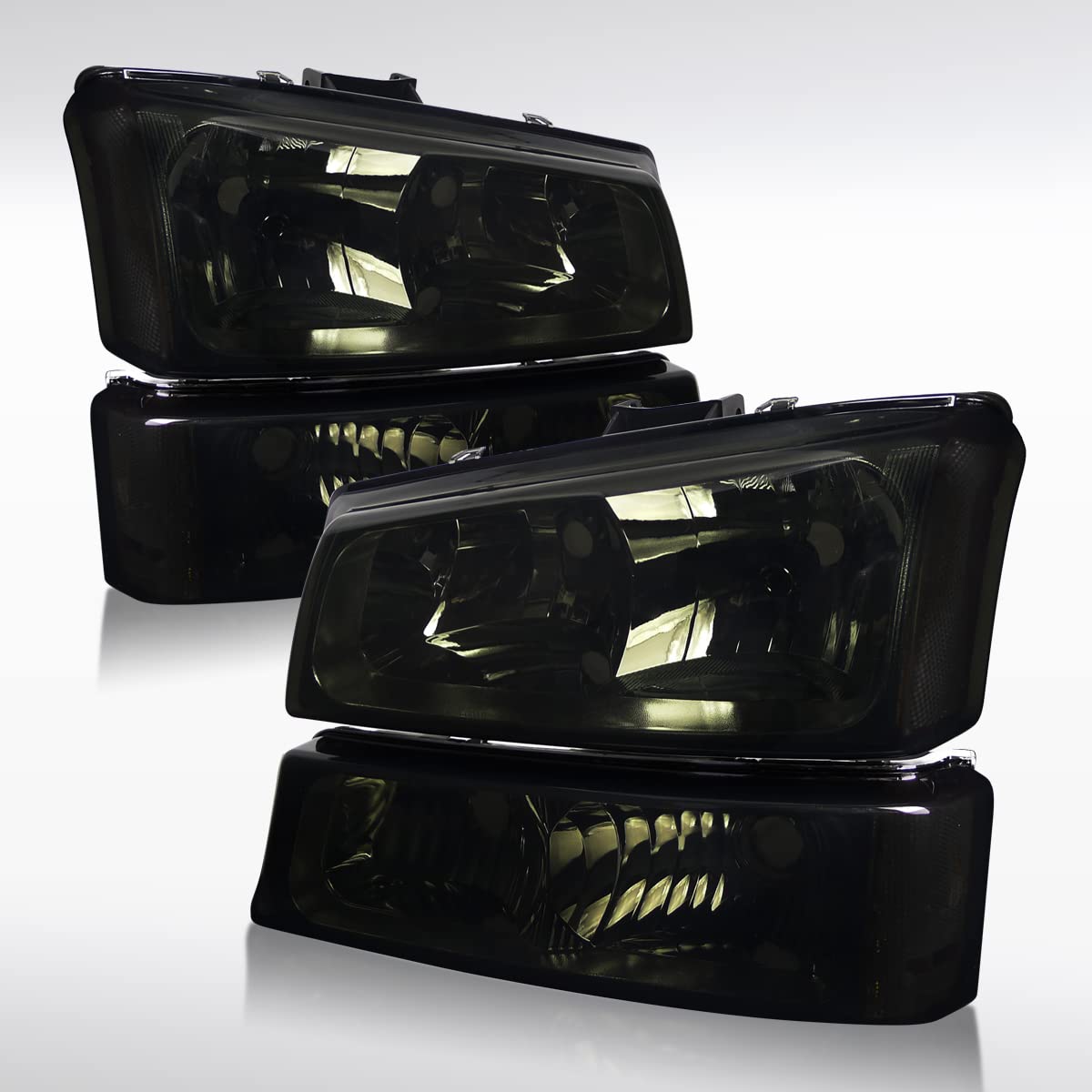 AUTOZENSATION Smoke Headlight & Bumper Light Kit for 2003-2007 Chevy Silverado & 2003-2006 Avalanche - Clear Reflector Pair (Left & Right) - Upgrade Your Truck's Style for Night Driving & Off-Road Adventures