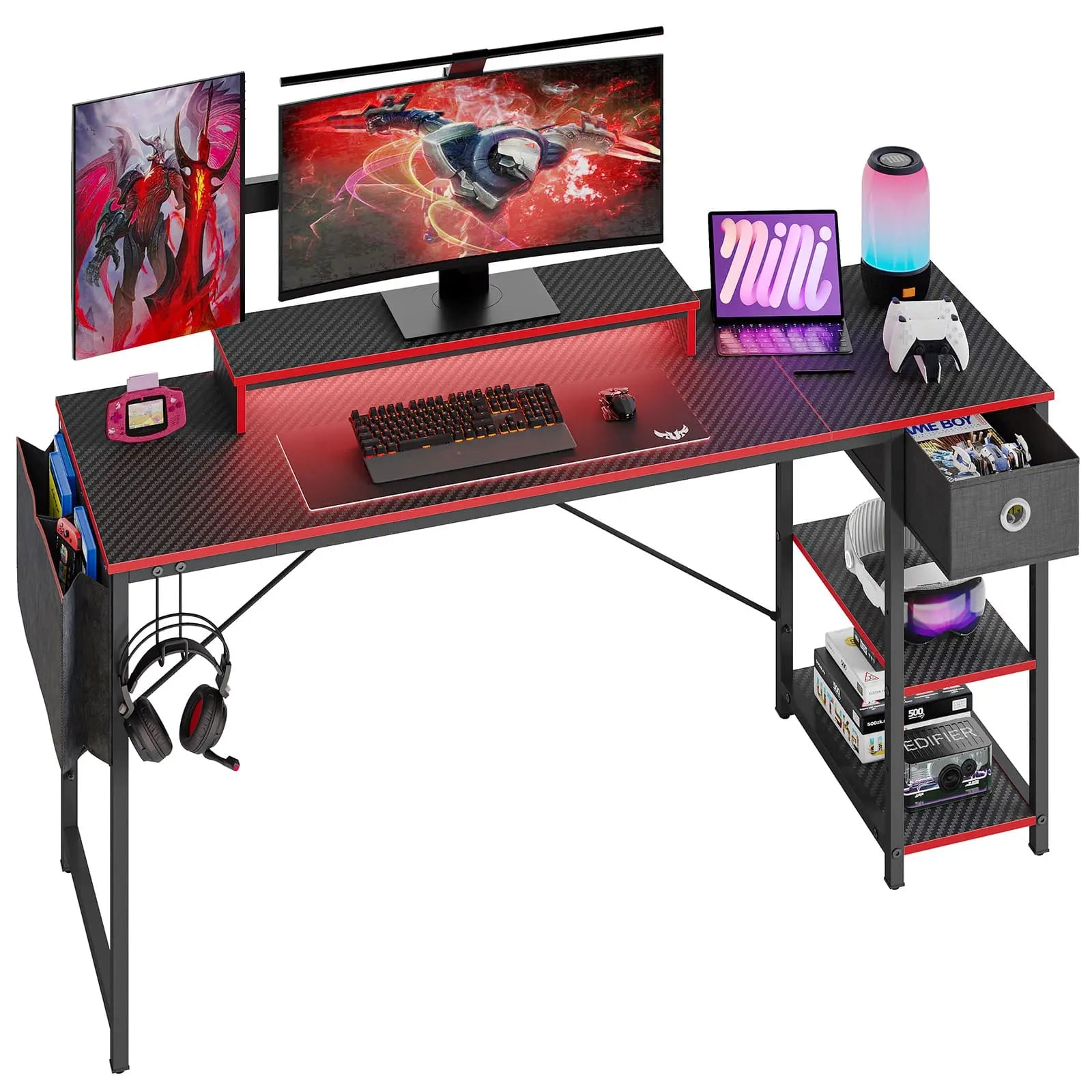 Bestier 61 Inch LED Computer Desk with Adjustable Shelves - Modern Home Office Desk for Work, Gaming & Study - Perfect for Small Spaces & Bedrooms