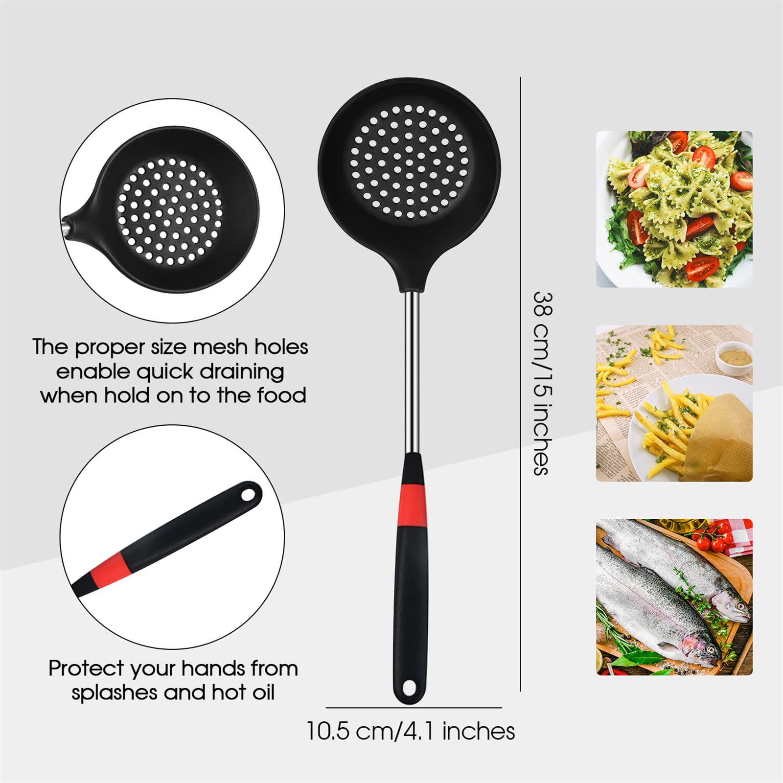 3-Piece Silicone Stainless Steel Spatula Set - Flexible Wok Turner, Slotted Spatula & Skimmer Spoon for Nonstick Cookware - Perfect for Cooking, Baking, Flipping Pancakes & Stirring Sauces