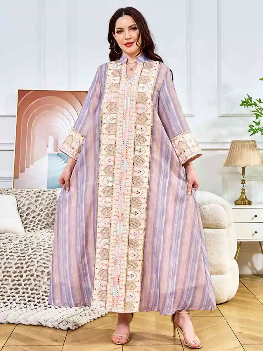 Elegant Eid Sequins Embroidered Caftan Dress for Women - Perfect for Parties, Weddings & Special Occasions