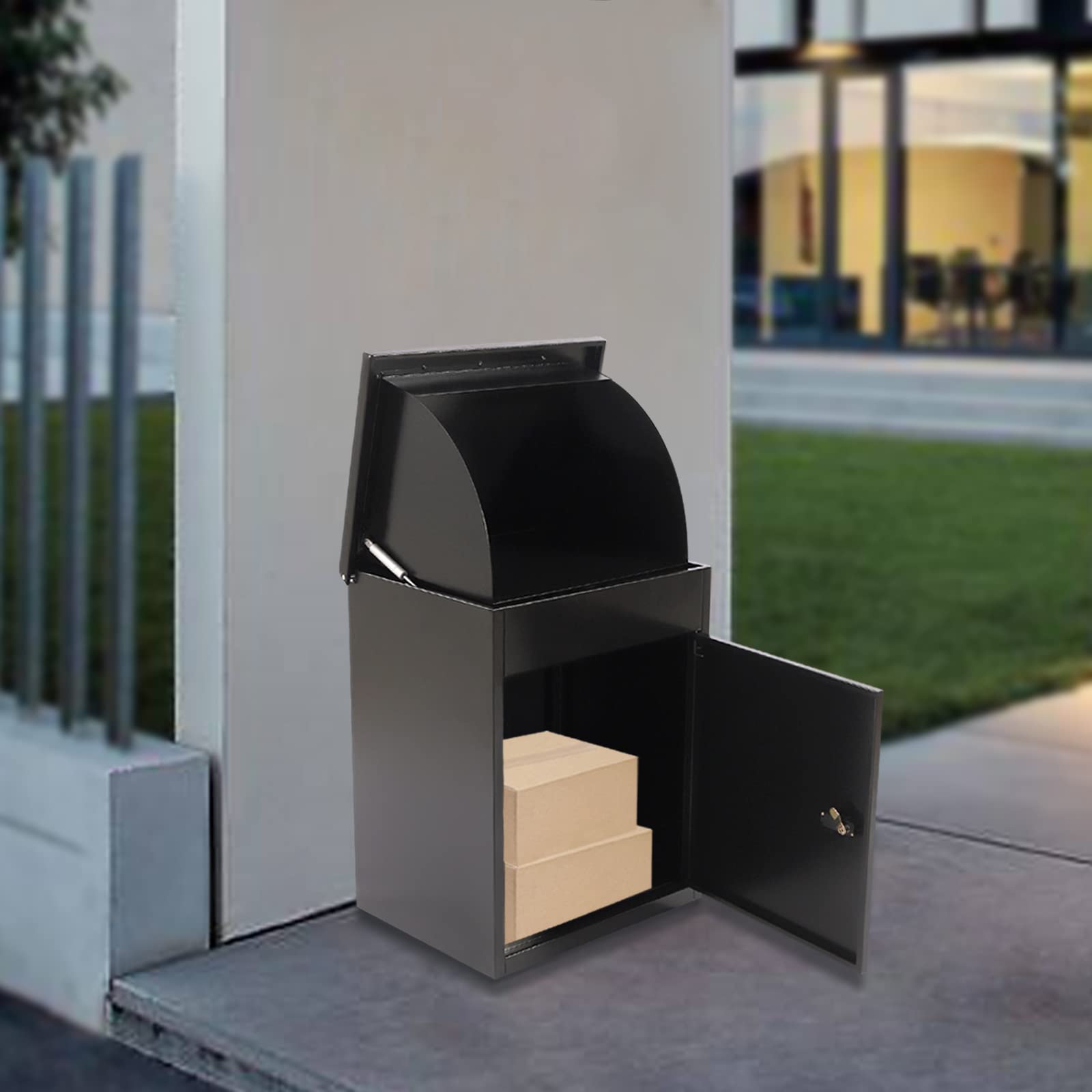 16.13x13x22in Wall Mounted Anti-Theft Parcel Drop Box with Code Lock - Large Outdoor Package Delivery Mailbox for Secure Shipping (Black) - Perfect for Porch, Front Door & Apartment Building Deliveries