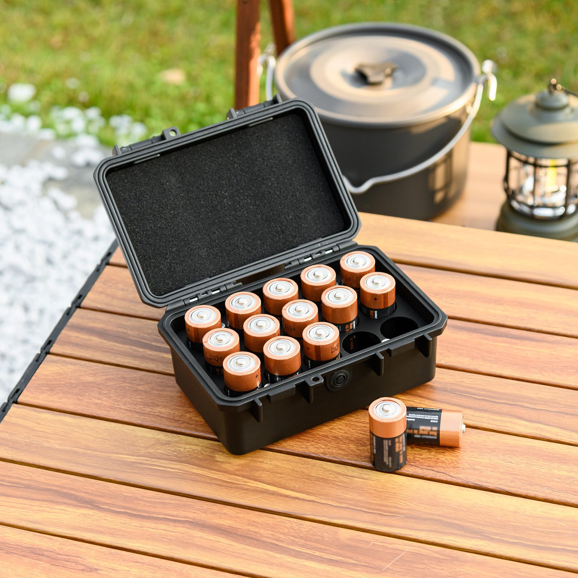 KIWIFOTOS 15-Slot C Battery Organizer - Heavy Duty IP67 Waterproof Storage Case for C Cell LR14 Alkaline Batteries - Ideal for Household, Office, Camping & Outdoor Use