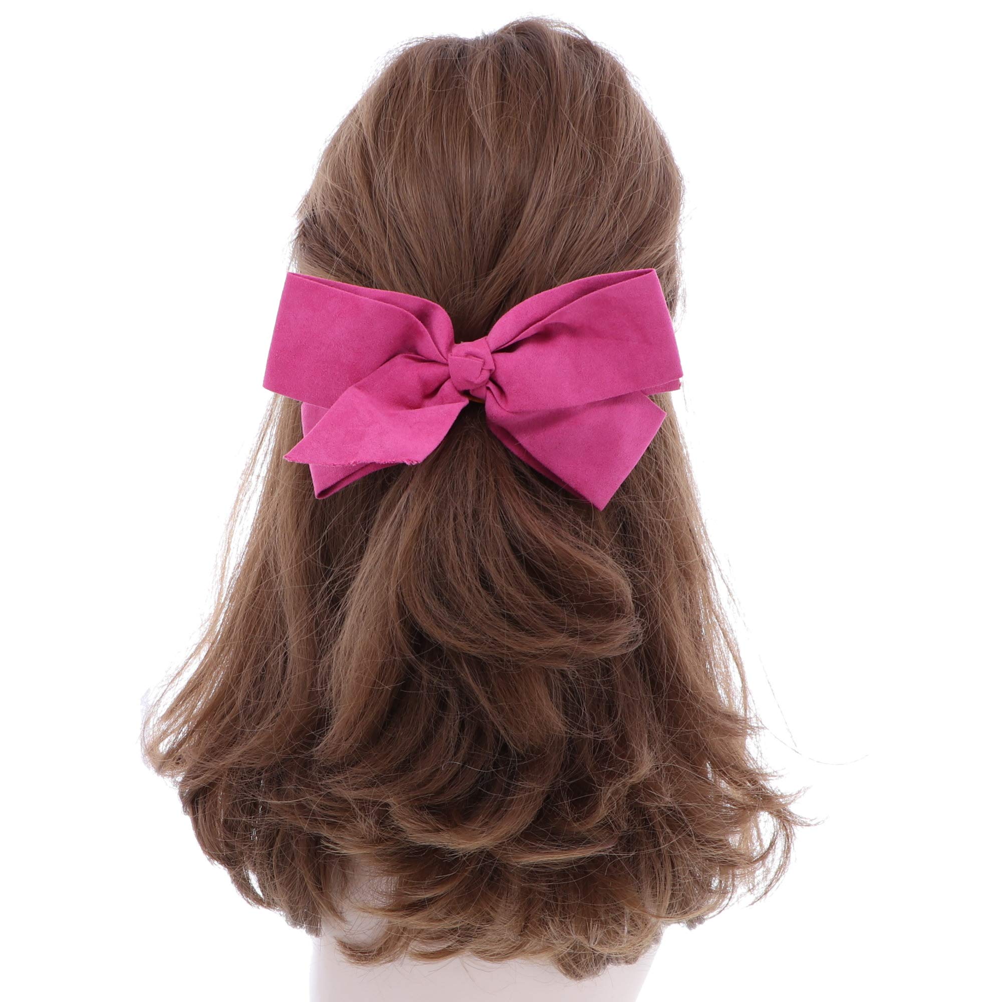 7 Inch Wide Large Suede Hair Bow for Girls - Pink, Perfect for Parties, Weddings, and School Events
