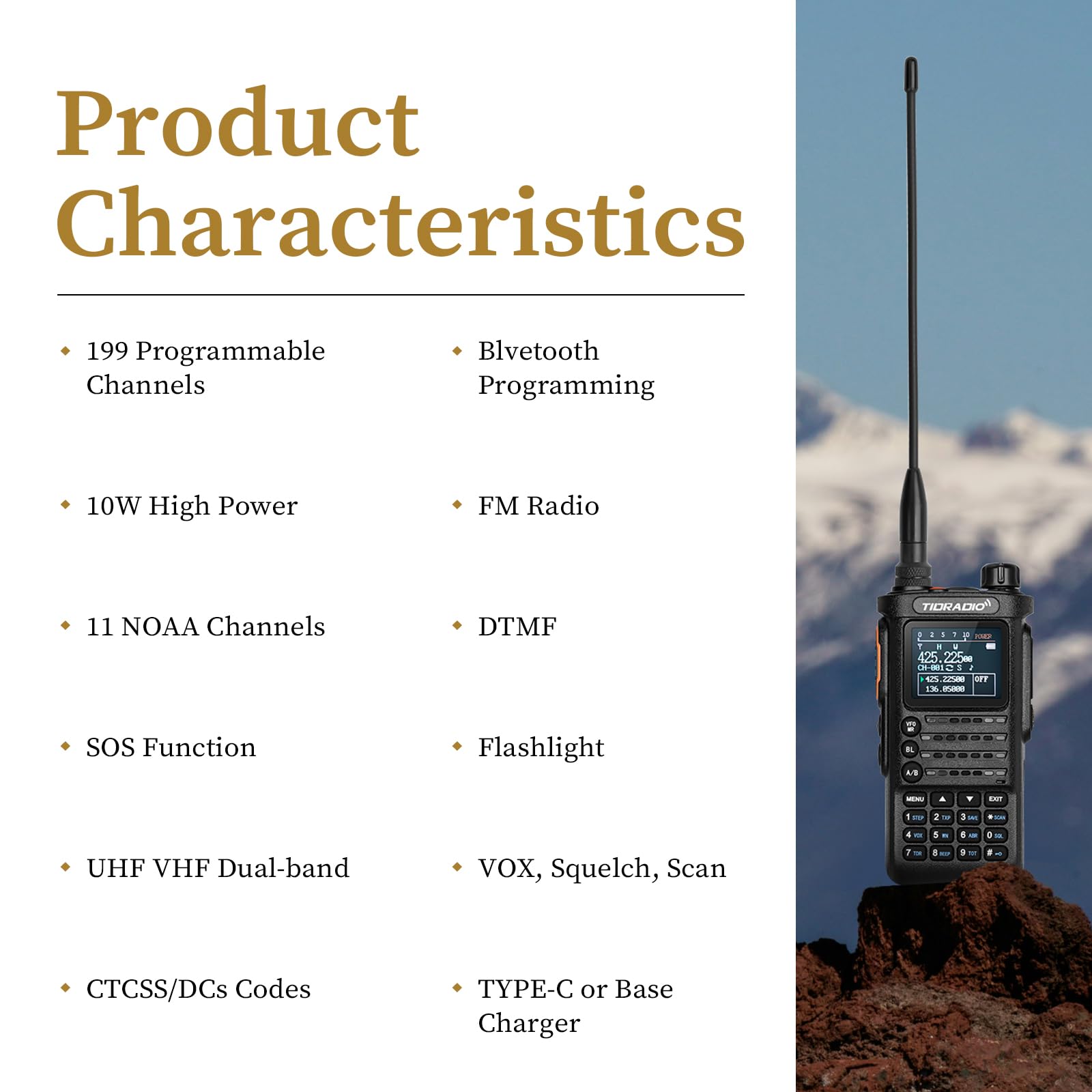 TIDRADO TD-H8 10W Dual Band Ham Radio Transceiver with Wireless Programming - Black (1 Pack) | Amateur Two Way Radio for Outdoor Adventures, Emergency Communication & Hobbyists