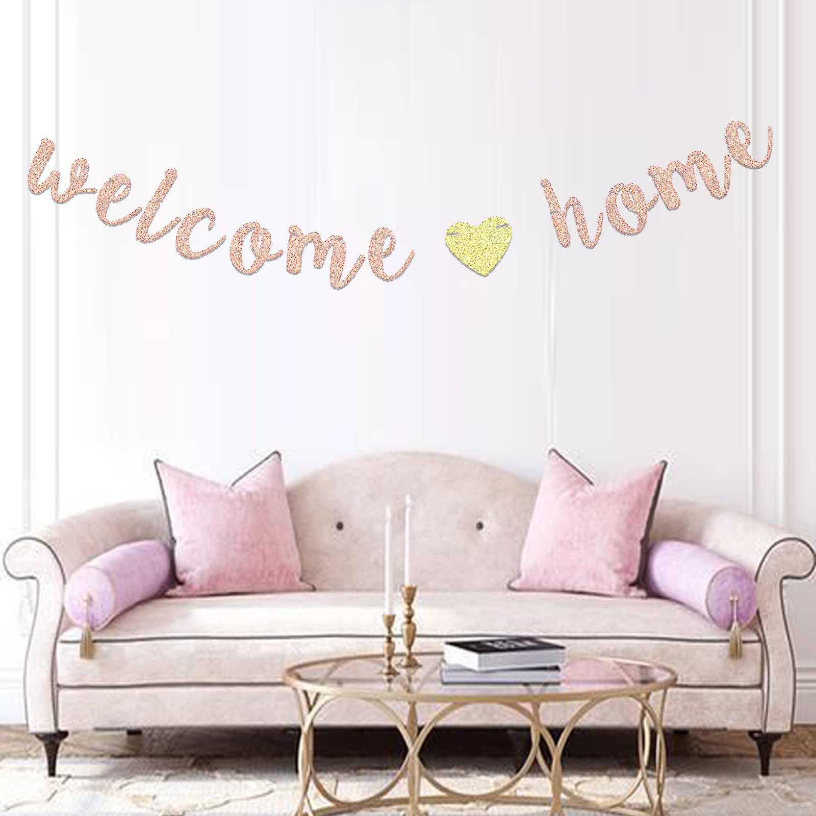 Rose Gold Glitter Welcome Home Banner - Military Army Homecoming Party Decor, Family Reunion Sign, Welcome Back Party Supplies - Perfect for Homecoming, Reunions & Themed Celebrations