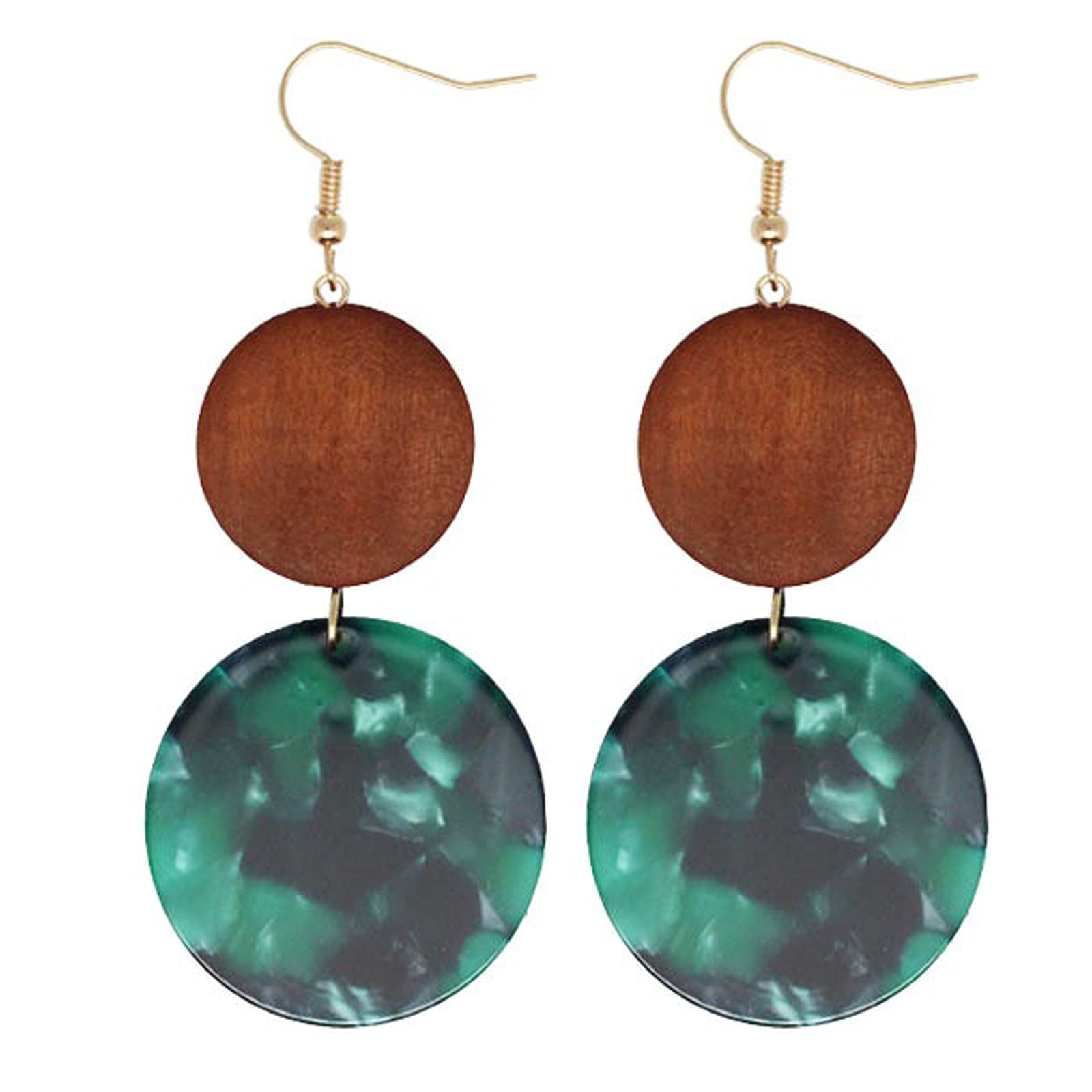 Natural Wood Earrings for Women - Lightweight Round Drop Dangle Bohemian Jewelry with Leopard Print & Colorful Acrylic Resin | Retro Style Handmade Earrings for Girls & Women | Perfect for Casual Wear, Parties & Boho Fashion
