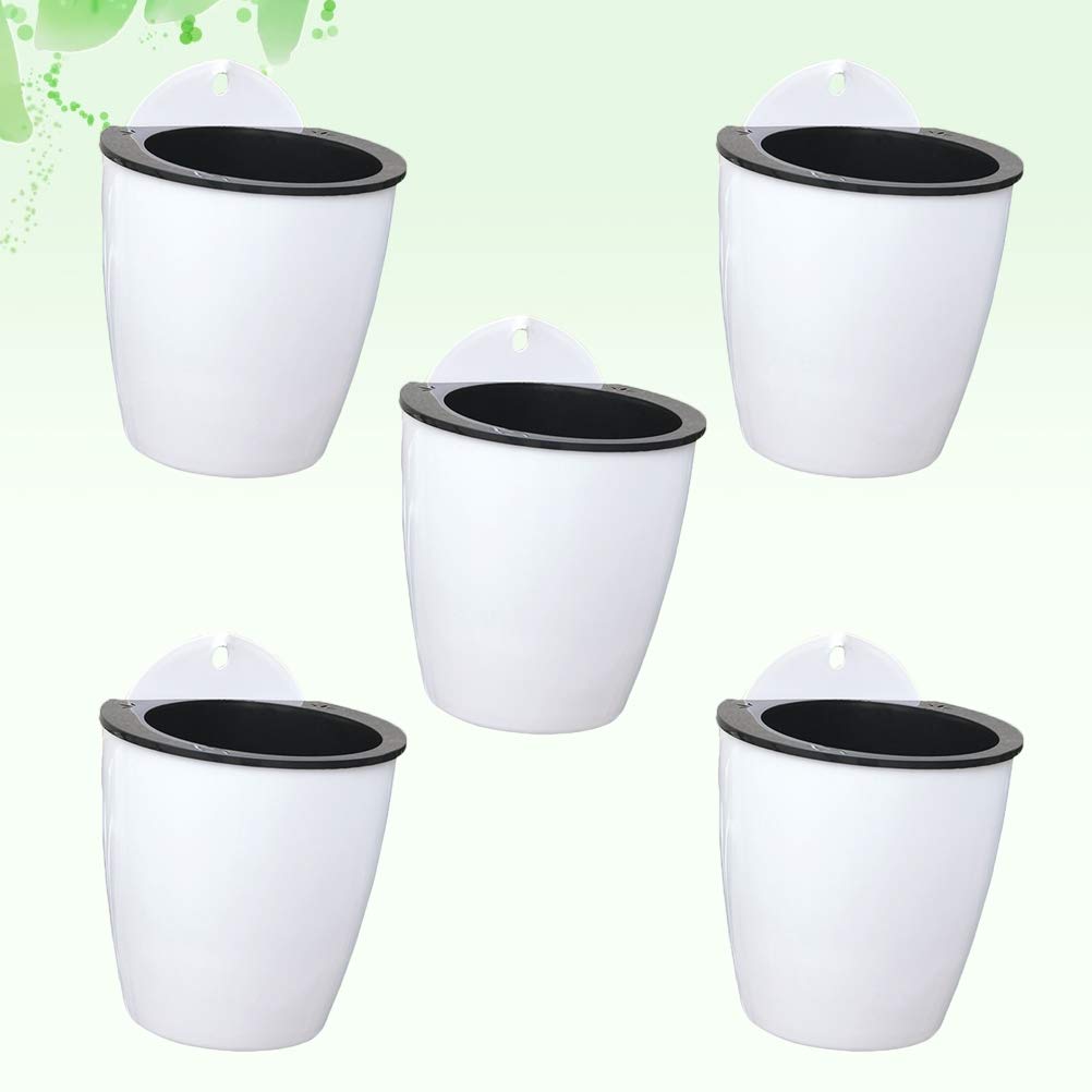 5pcs White Plastic Self-Watering Flower Pots for Roses, Succulents, Bonsai - Automatic Planters for Desktop, Home Decor, Office & Garden Use