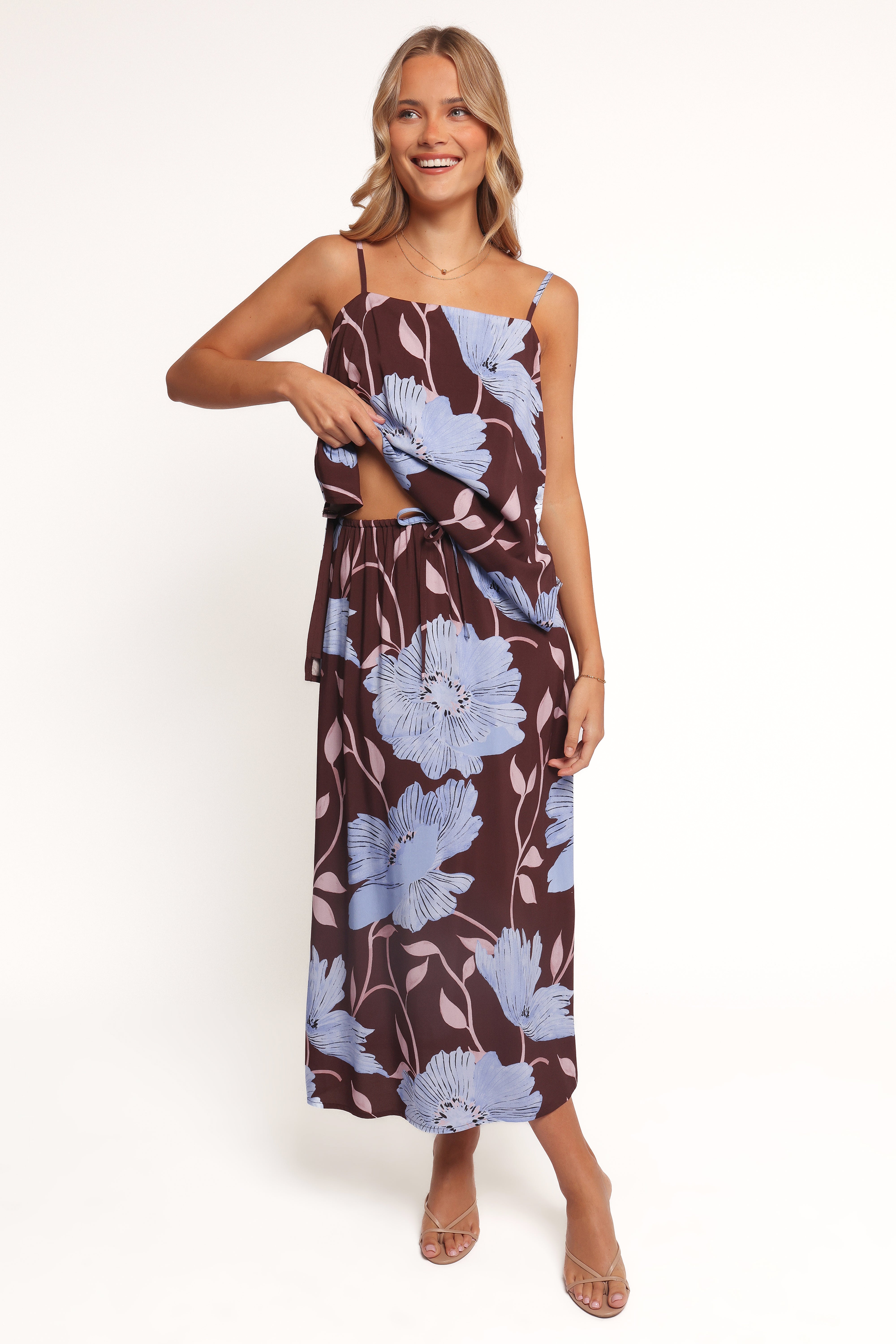 Angie Top Blue Poppies Floral Print Women's Blouse - Perfect for Casual Outings, Date Nights & Summer Vacations