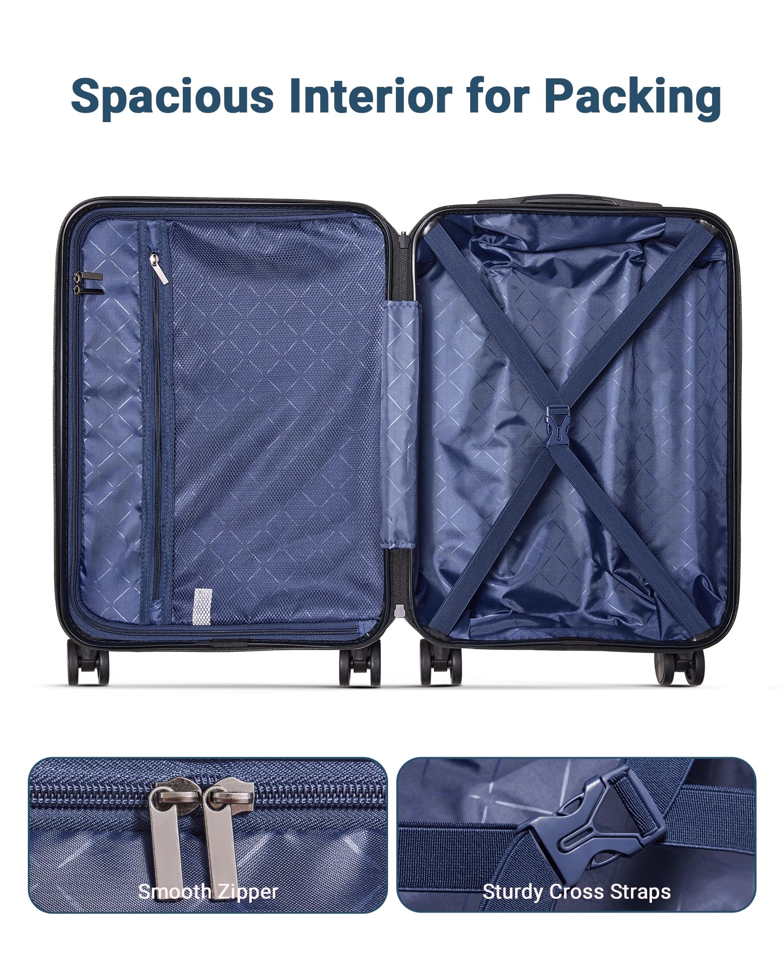 2 Piece Hardside Lightweight Luggage Set with 360° Spinner Wheels - Airline Approved Carry-On Suitcase (20/28 Inch, Blue & Black) - Perfect for Travel, Business Trips & Vacations