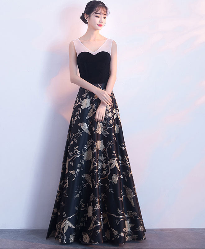 Elegant Black Floral Long Prom Dress - Formal Evening Gown for Homecoming, Ball & Special Occasions