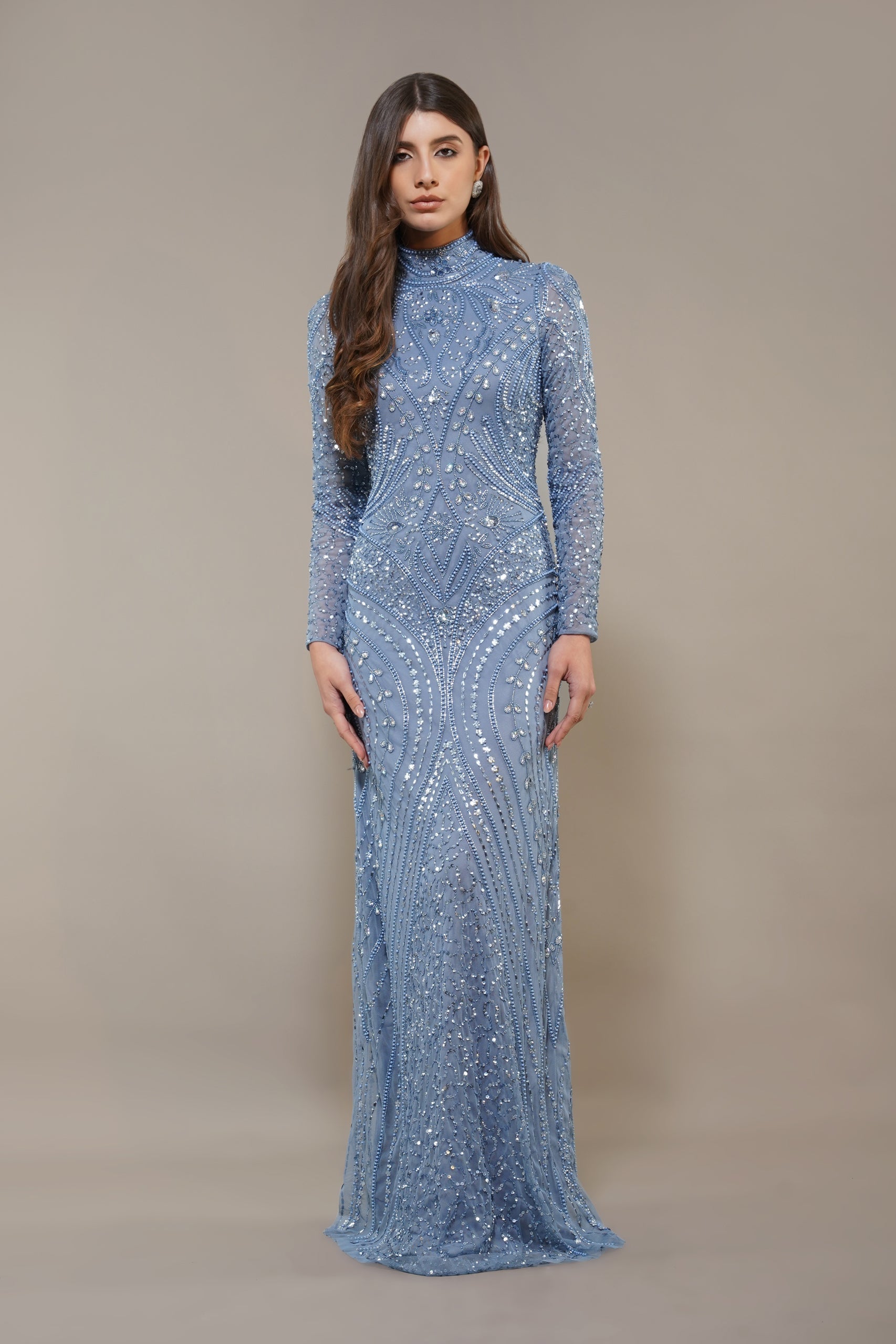 Light Blue Lotus Embellished Maxi Dress for Women - Elegant Boho Summer Beach Wedding Party Dress
