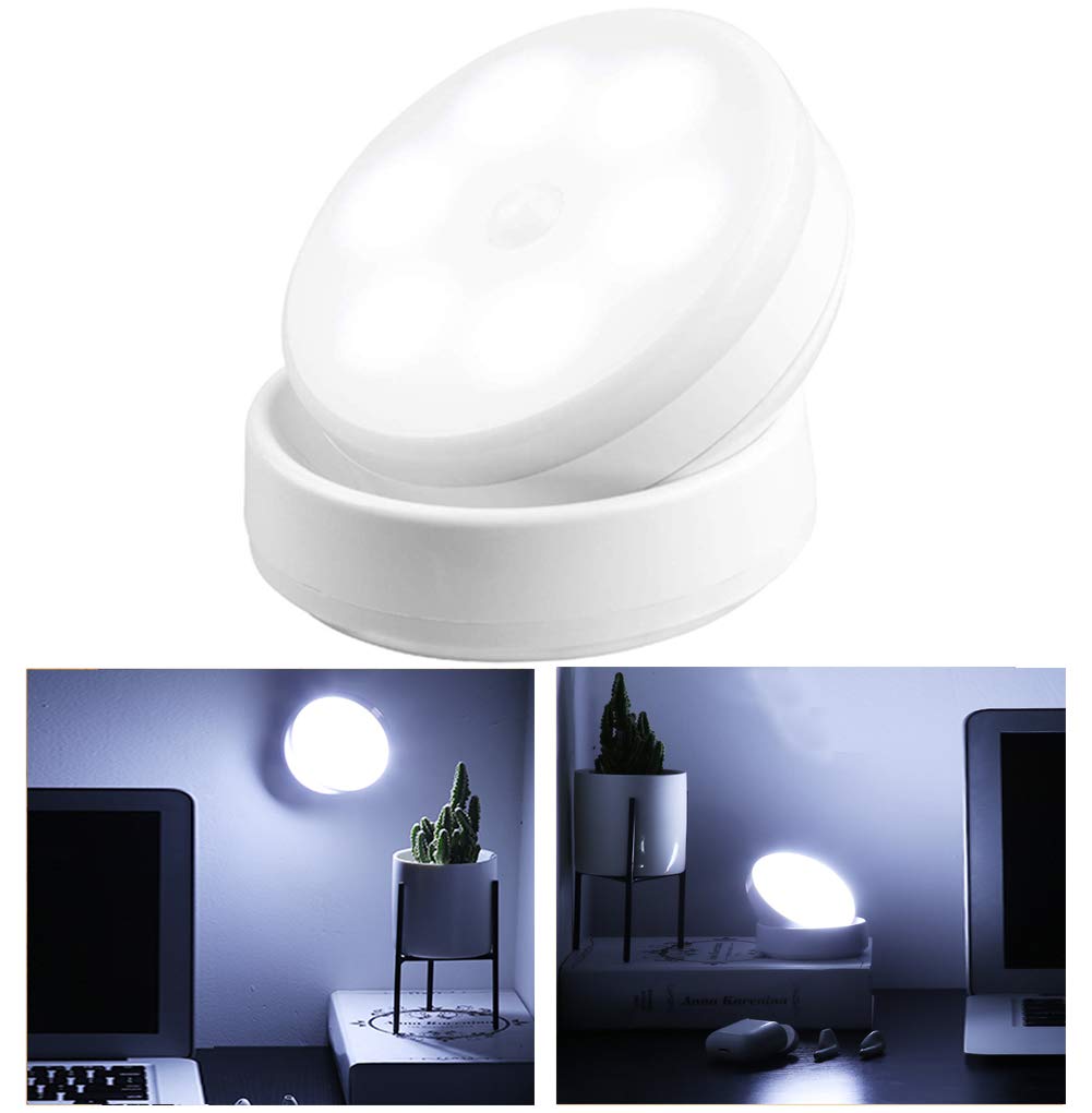 Battery Powered LED Night Light with 360° Rotation & Motion Sensor - Magnetic Base Stick-On Lamp for Cabinets, Wardrobes, Hallways (White, 1-Pack) - Perfect for Bedrooms, Bathrooms & Stairs Safety Lighting