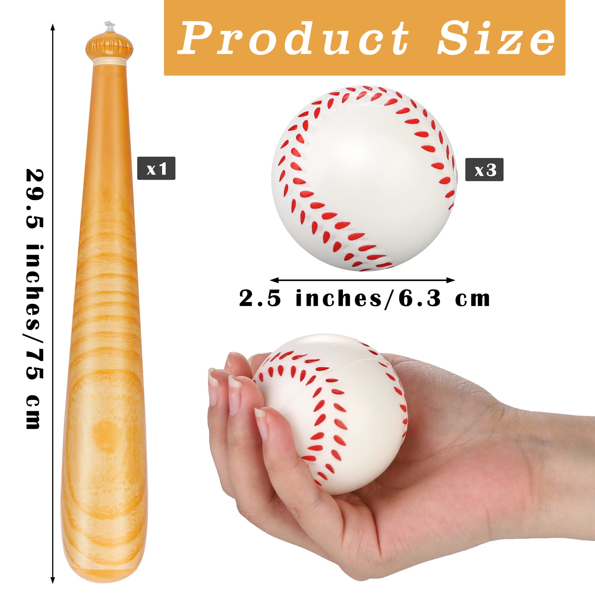 **DURONY 4-Piece Inflatable Baseball Set - 3 Soft PU Foam Baseballs (2.5 Inch) & 1 Lightweight 29.5 Inch Bat - Perfect for Pool, Beach, Backyard Sports, Birthday Parties & Outdoor Games**
