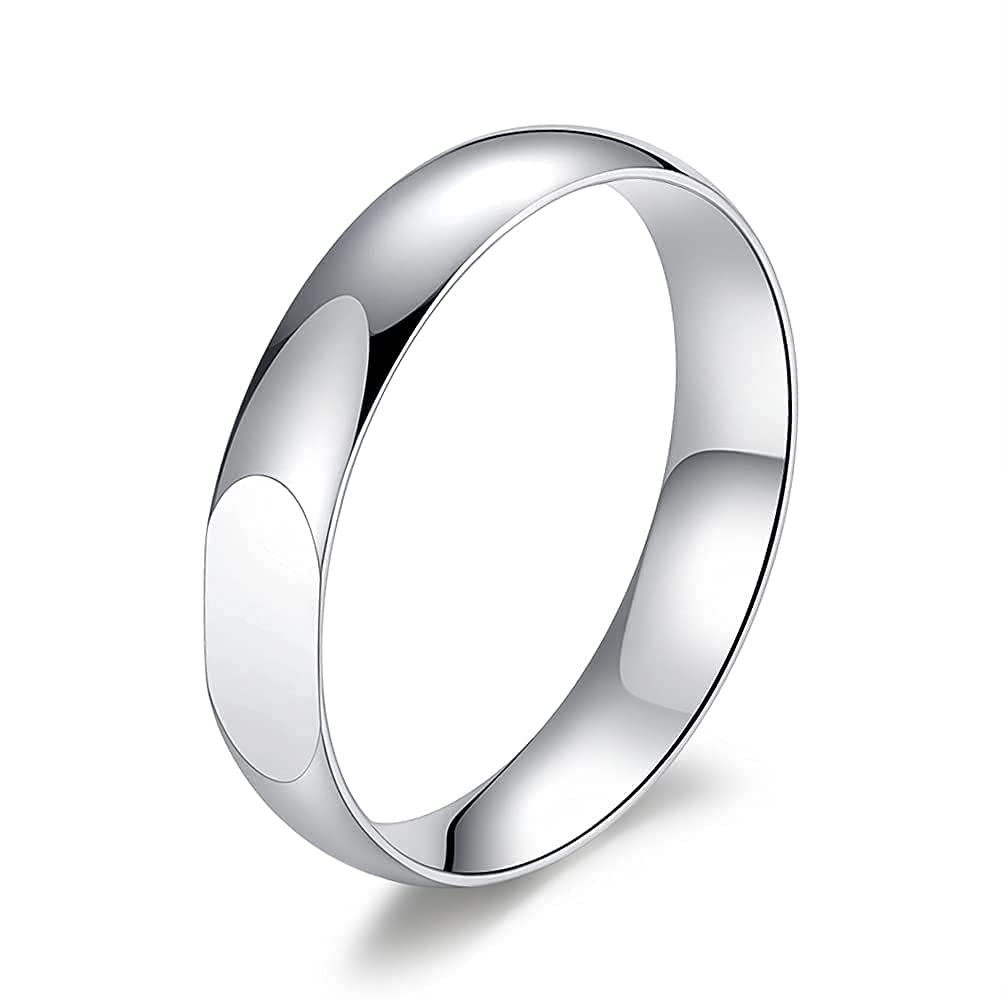 Bamos Sterling Silver Ring - High Polish Alloy Wedding Band for Women & Men | Simple Minimalist 4mm Comfort Fit (Size 6-10) | Perfect for Engagements, Anniversaries & Everyday Wear