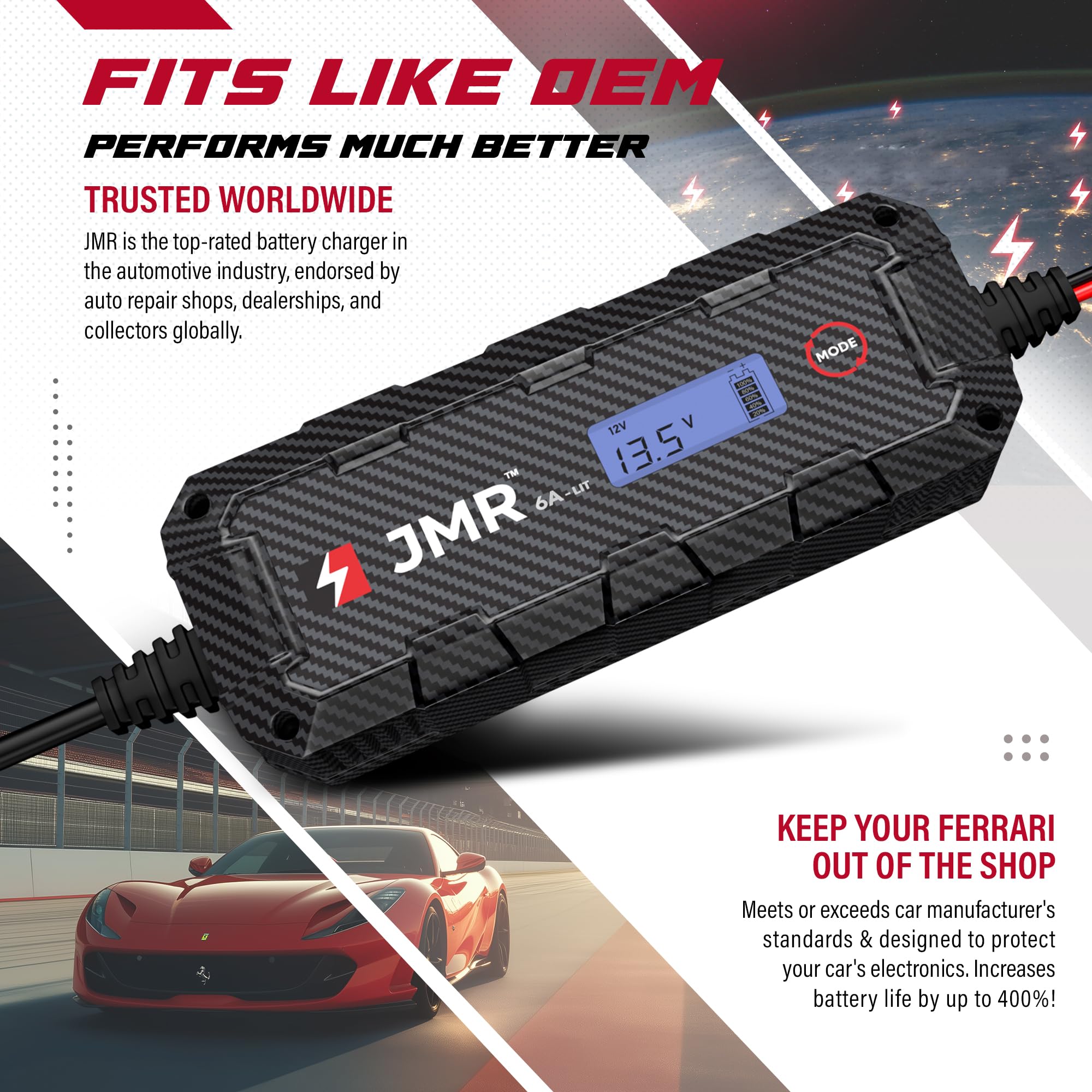 Ferrari 488 F8 California T Portofino 812 Roma 296 GTC4Lusso FF F12 Purosangue 12Cilindri Battery Trickle Charger - Magnetic Port & Lithium Mode - Car Battery Maintainer for Long-Term Storage & Winter Use