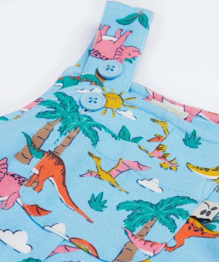 Parsnip Dungarees - Bluebird Dinoland Print Overalls for Women | Trendy Dinosaur Pattern Jumpsuit for Casual Wear, Outdoor Adventures & Themed Parties