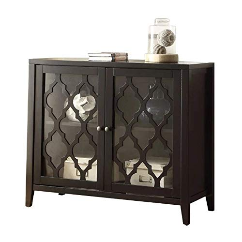 Modern Buffet Sideboard with 2 Glass Doors & 4 Wooden Tapered Legs - Rectangular Storage Cabinet for Living Room, Entryway, Kitchen, Hallway | Perfect for Dining Room Storage, Displaying China, or as a Stylish Console Table
