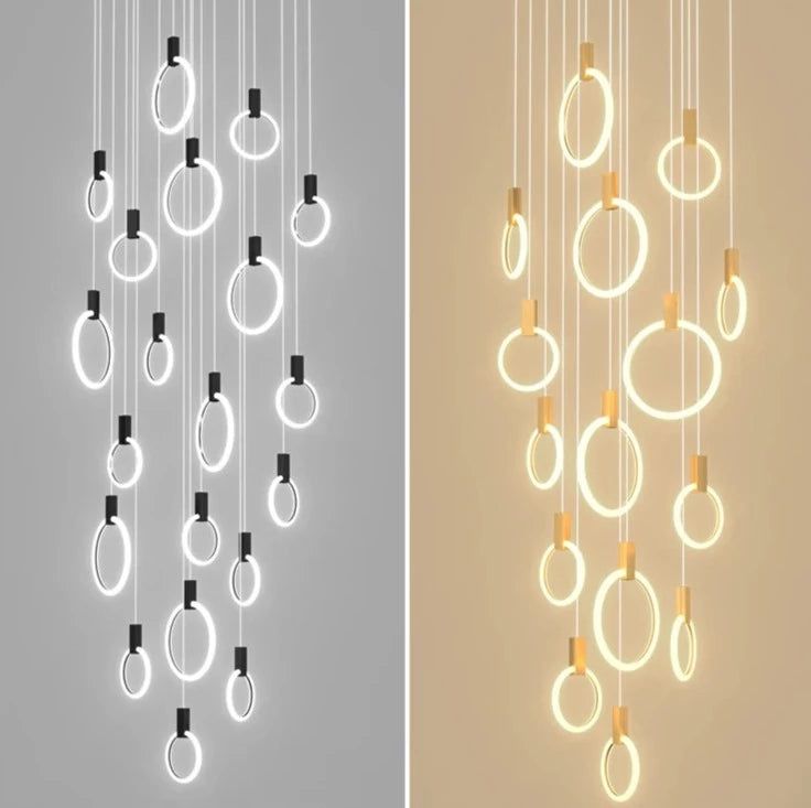 Stylish Black Aluminum Pendant Light with Long Hanging Rings - Modern Ceiling Lamp for Dining Room, Kitchen Island, or Living Room Decor